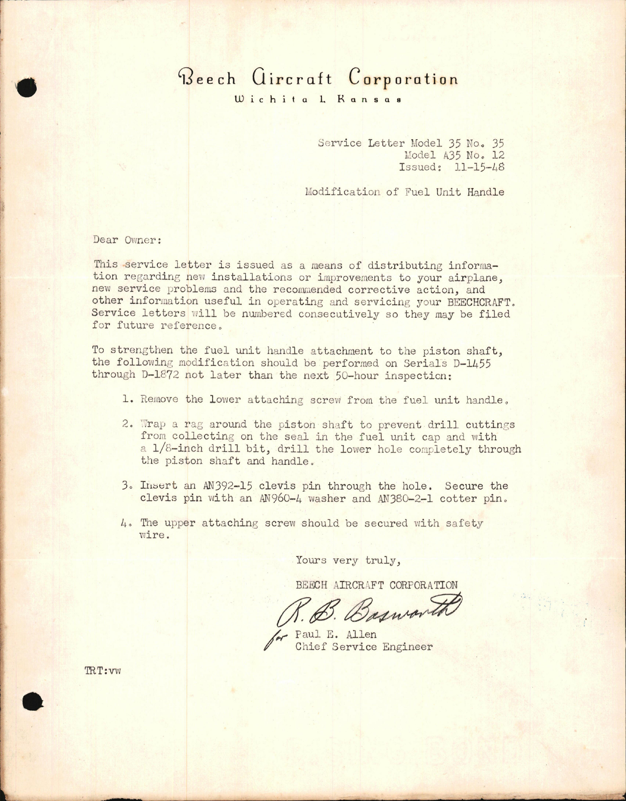 Sample page 1 from AirCorps Library document: Modification of Fuel Unit Handle