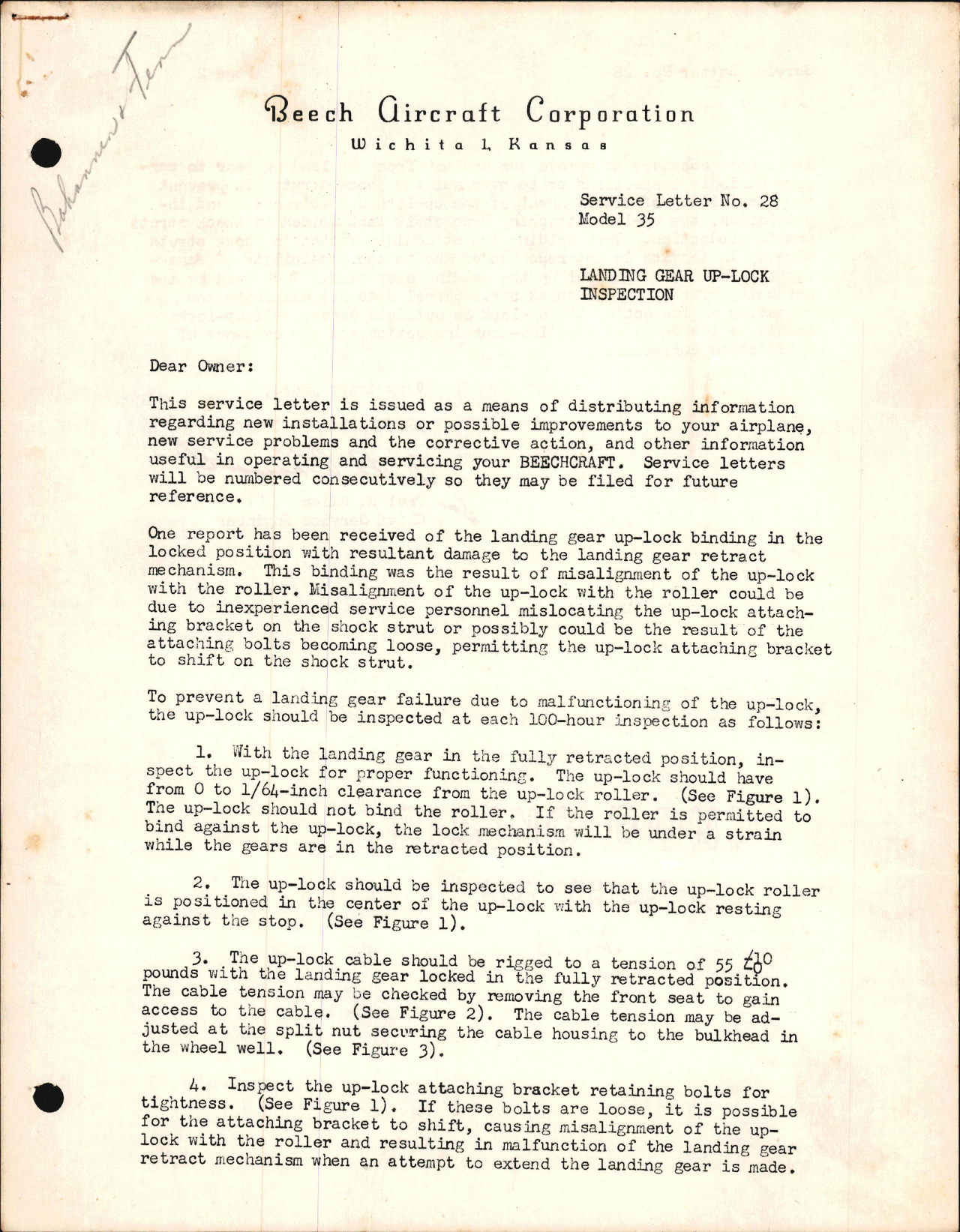 Sample page 1 from AirCorps Library document: Landing Gear Up Lock Inspection