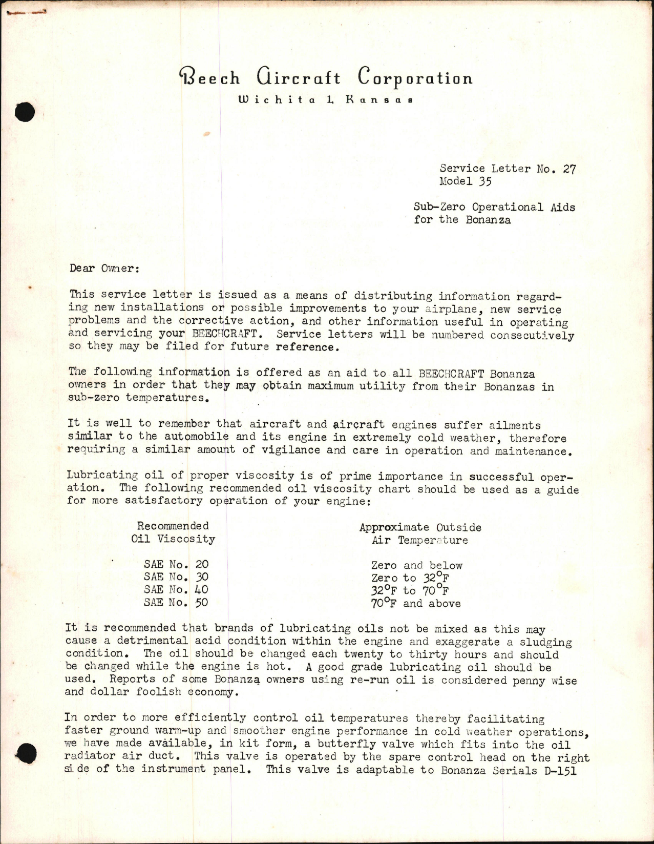 Sample page 1 from AirCorps Library document: Sub-Zero Operational Aids for the Bonanza