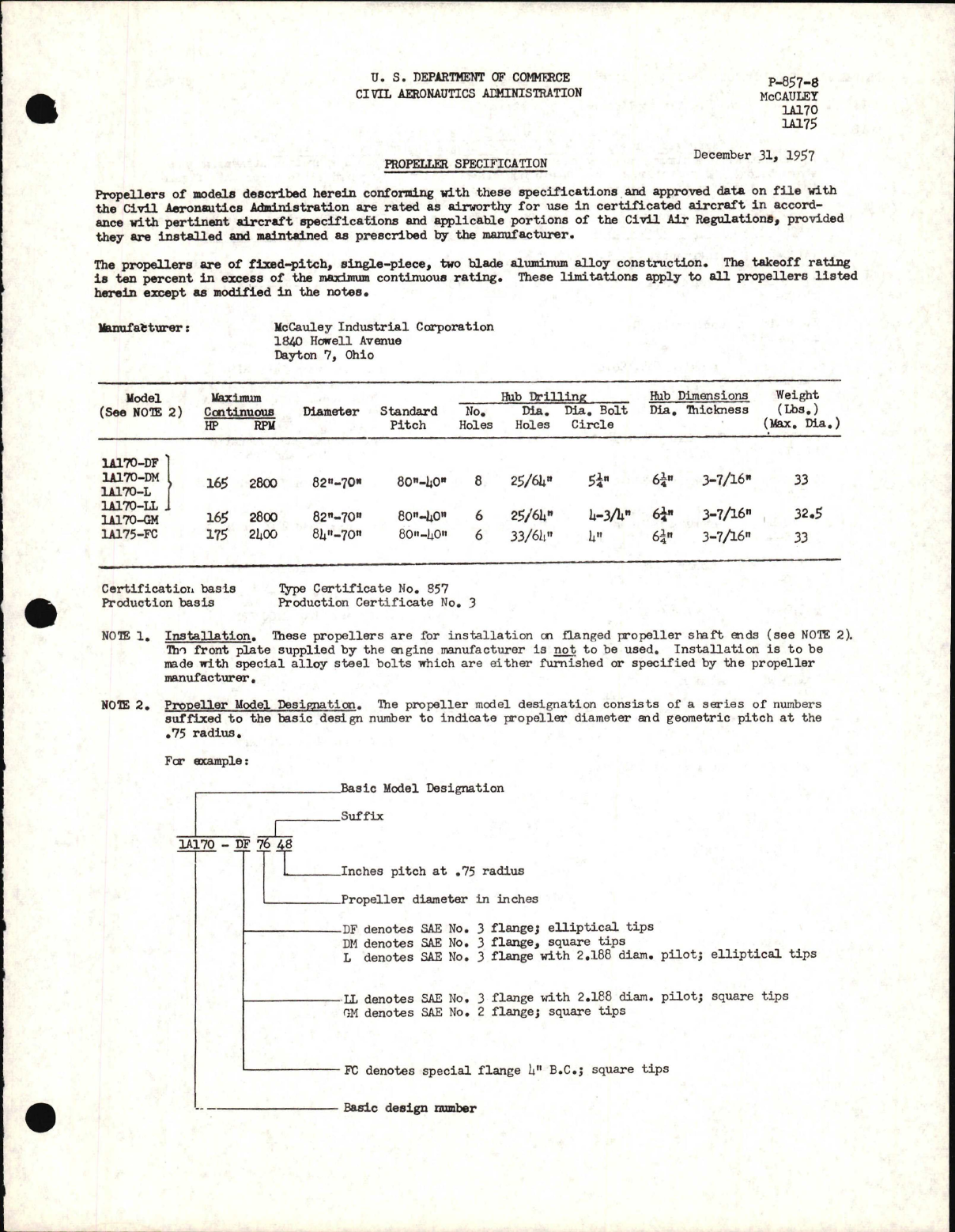 Sample page 1 from AirCorps Library document: 1A170 and 1A175