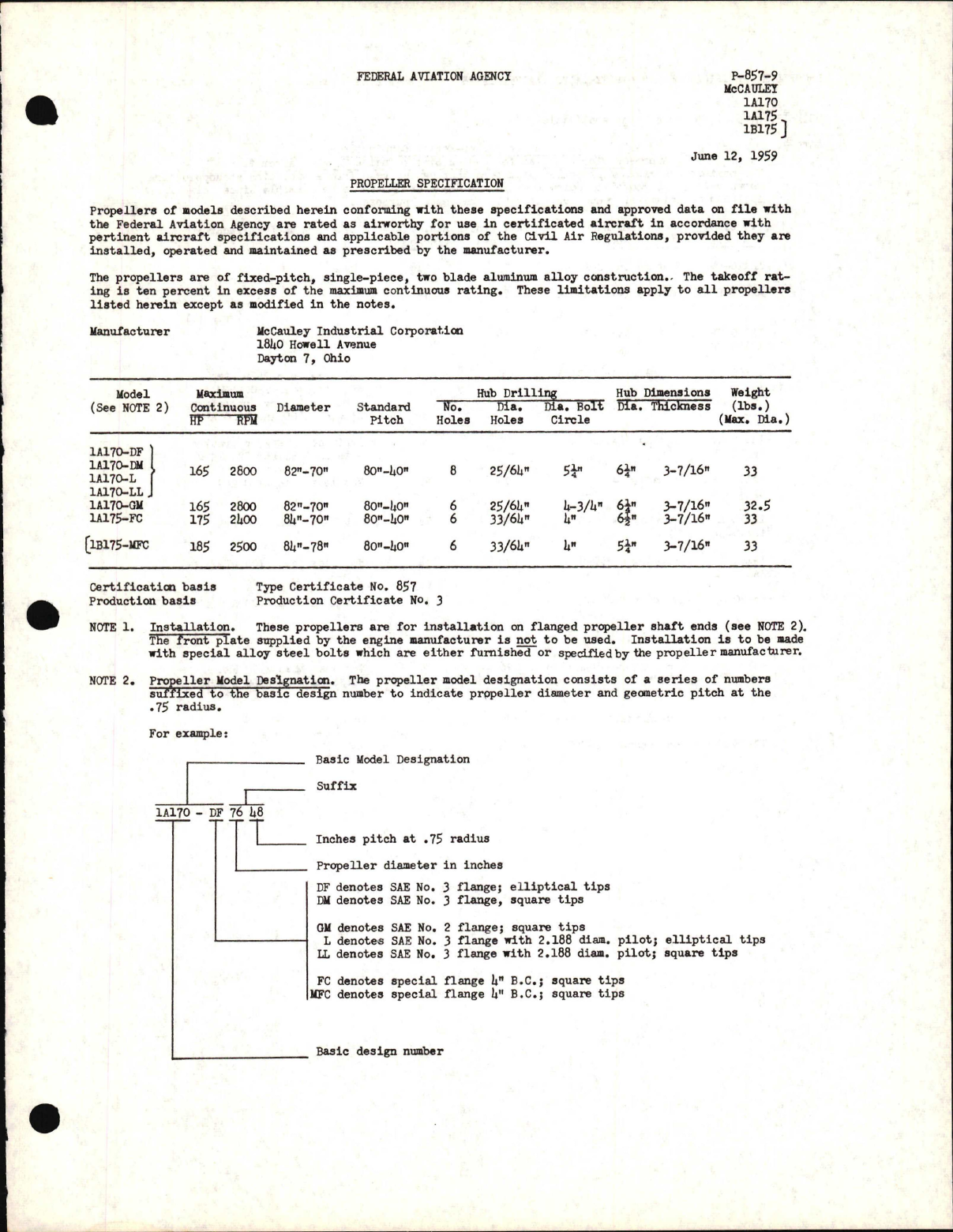 Sample page 1 from AirCorps Library document: 1A170, 1A175, and 1B175