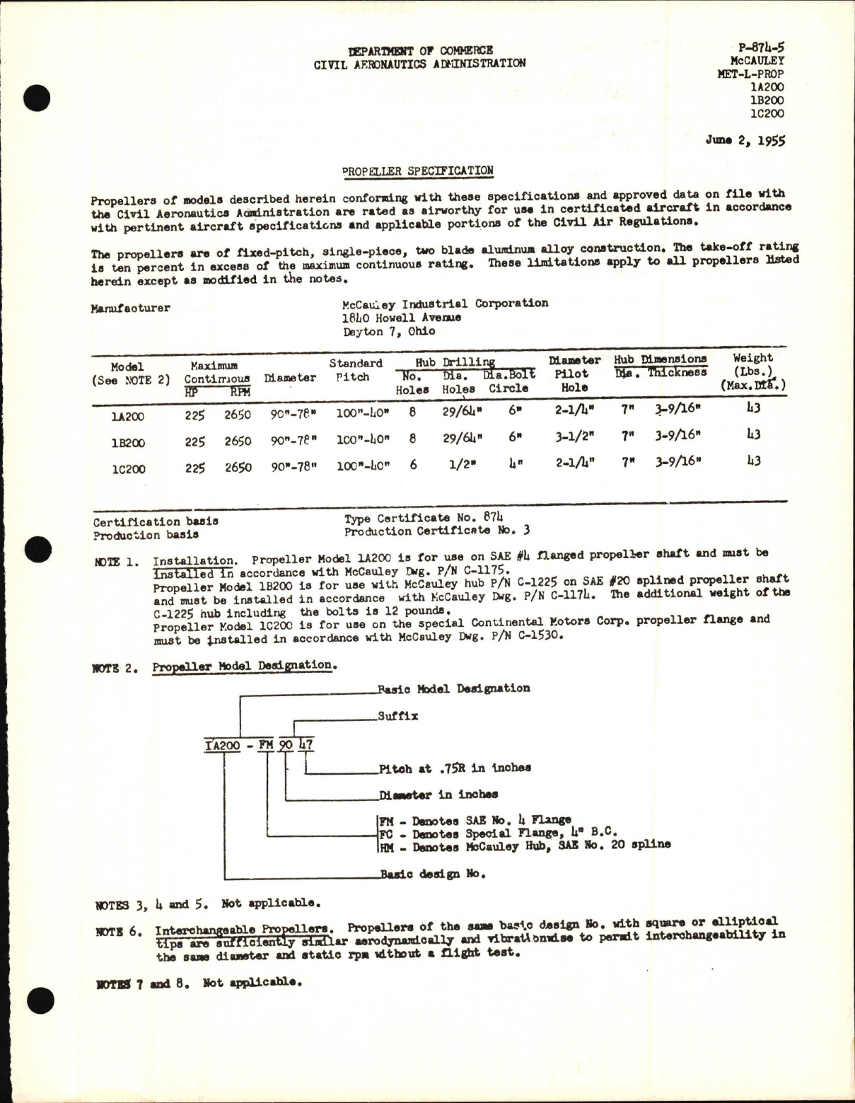 Sample page 1 from AirCorps Library document: 1A200, 1B200, and 1C200 MET-L-PROP