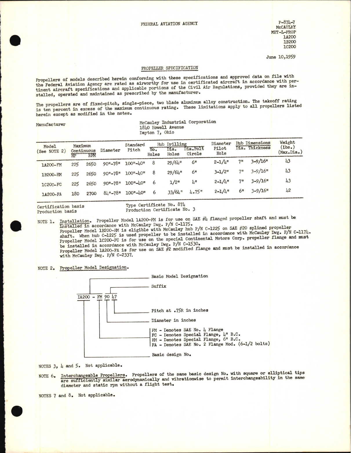 Sample page 1 from AirCorps Library document: 1A200, 1B200, and 1C200 MET-L-PROP