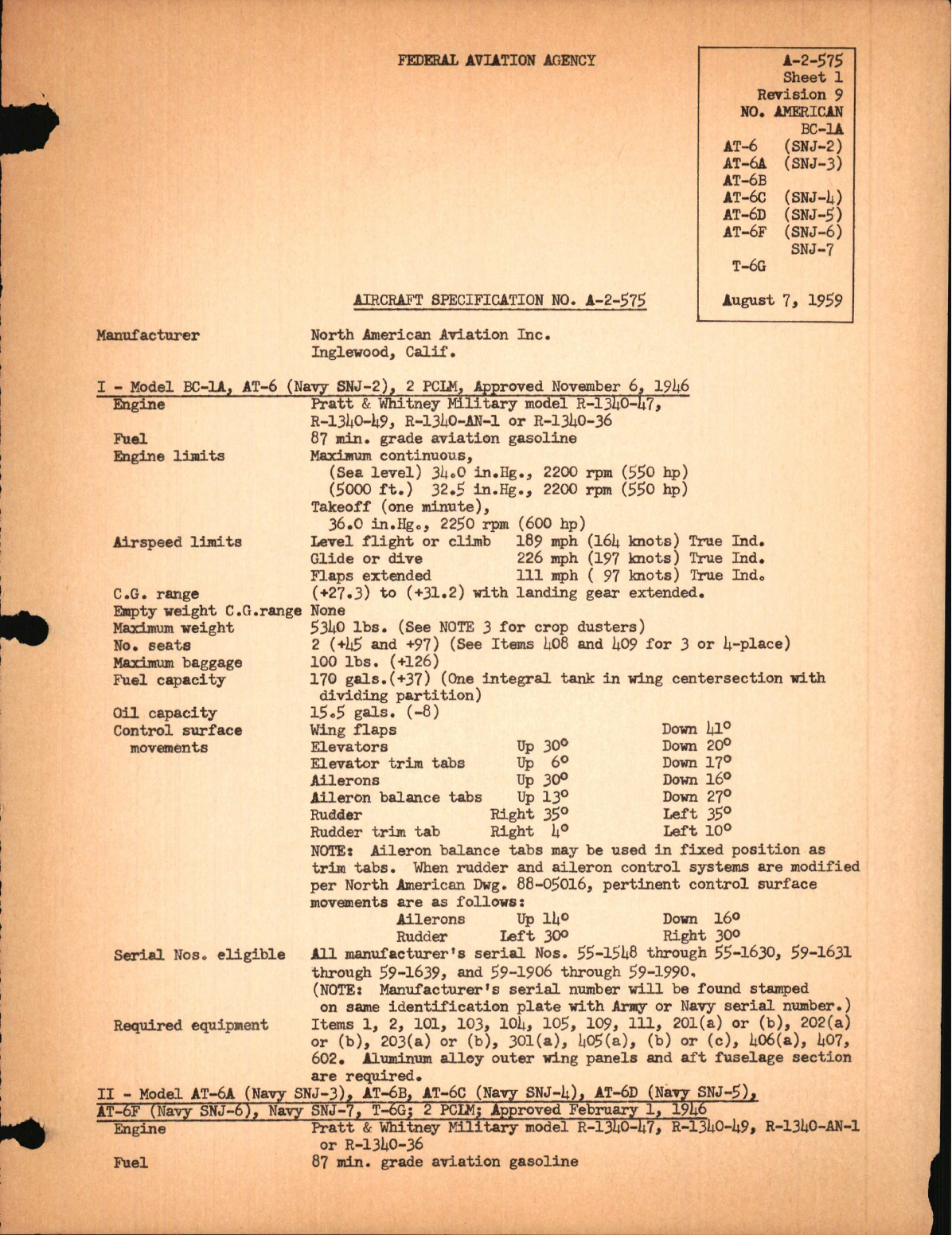 Sample page 1 from AirCorps Library document: AT-6 and SNJ Series, Revision 9