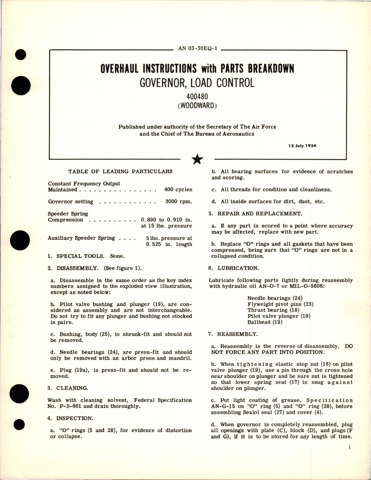 Sample page 1 from AirCorps Library document: Overhaul Instructions with Parts Breakdown for Load Control Governor - 400480