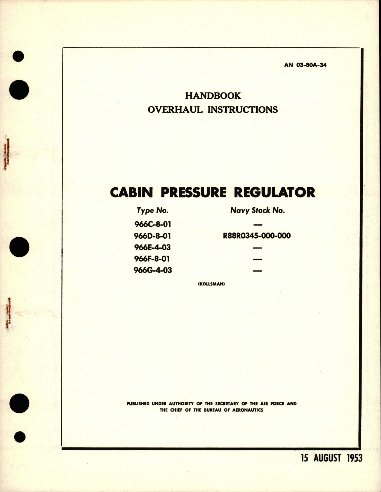 Sample page 1 from AirCorps Library document: Overhaul Instructions for Cabin Pressure Regulator 