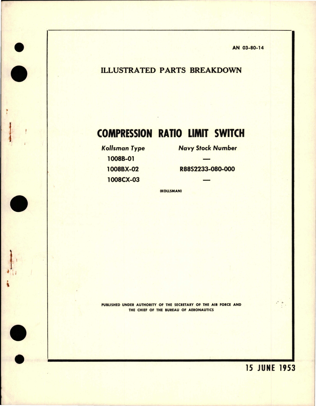Sample page 1 from AirCorps Library document: Illustrated Parts Breakdown for Compression Ratio Limit Switch 