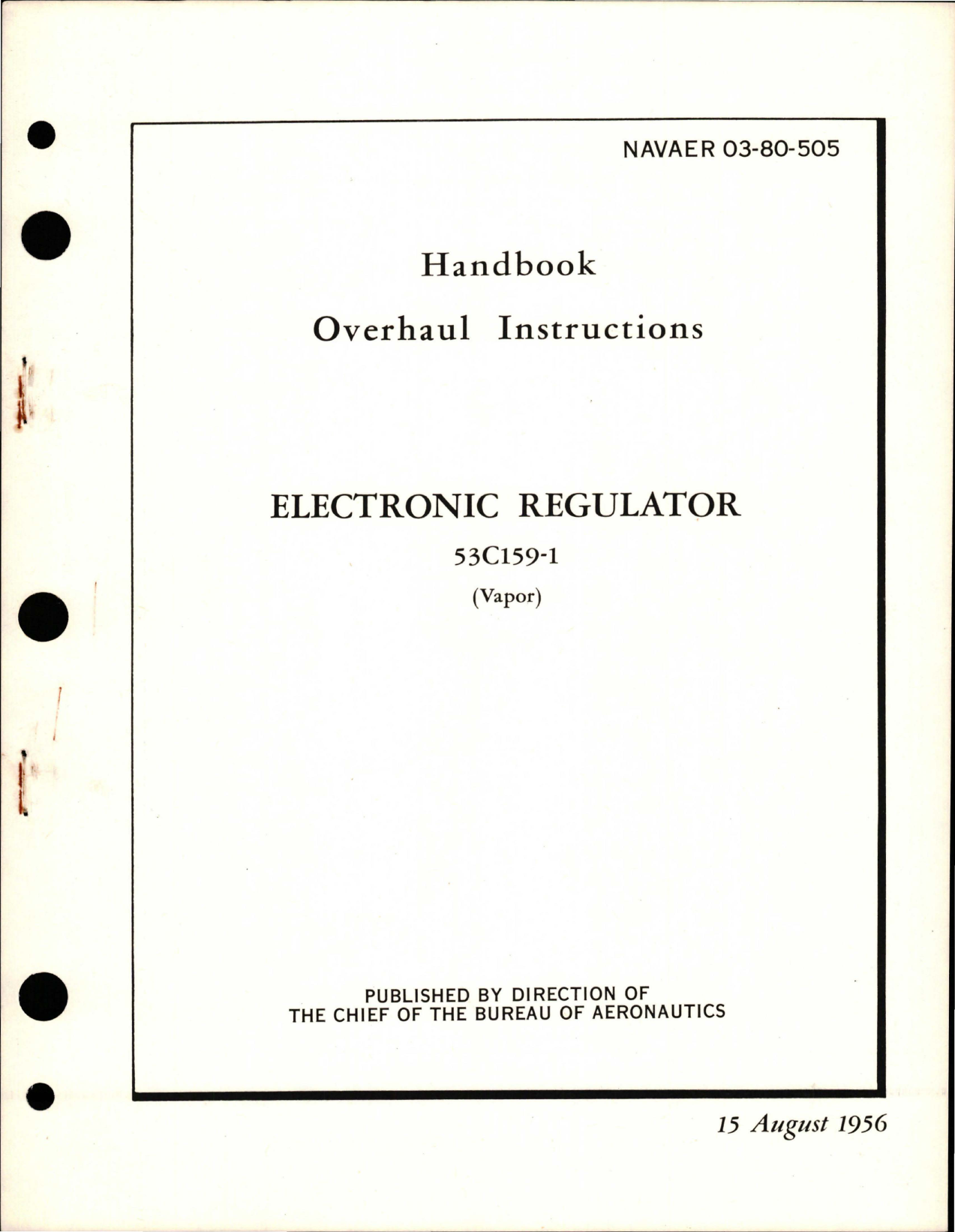 Sample page 1 from AirCorps Library document: Overhaul Instructions for Electronic Regulator - 53C159-1