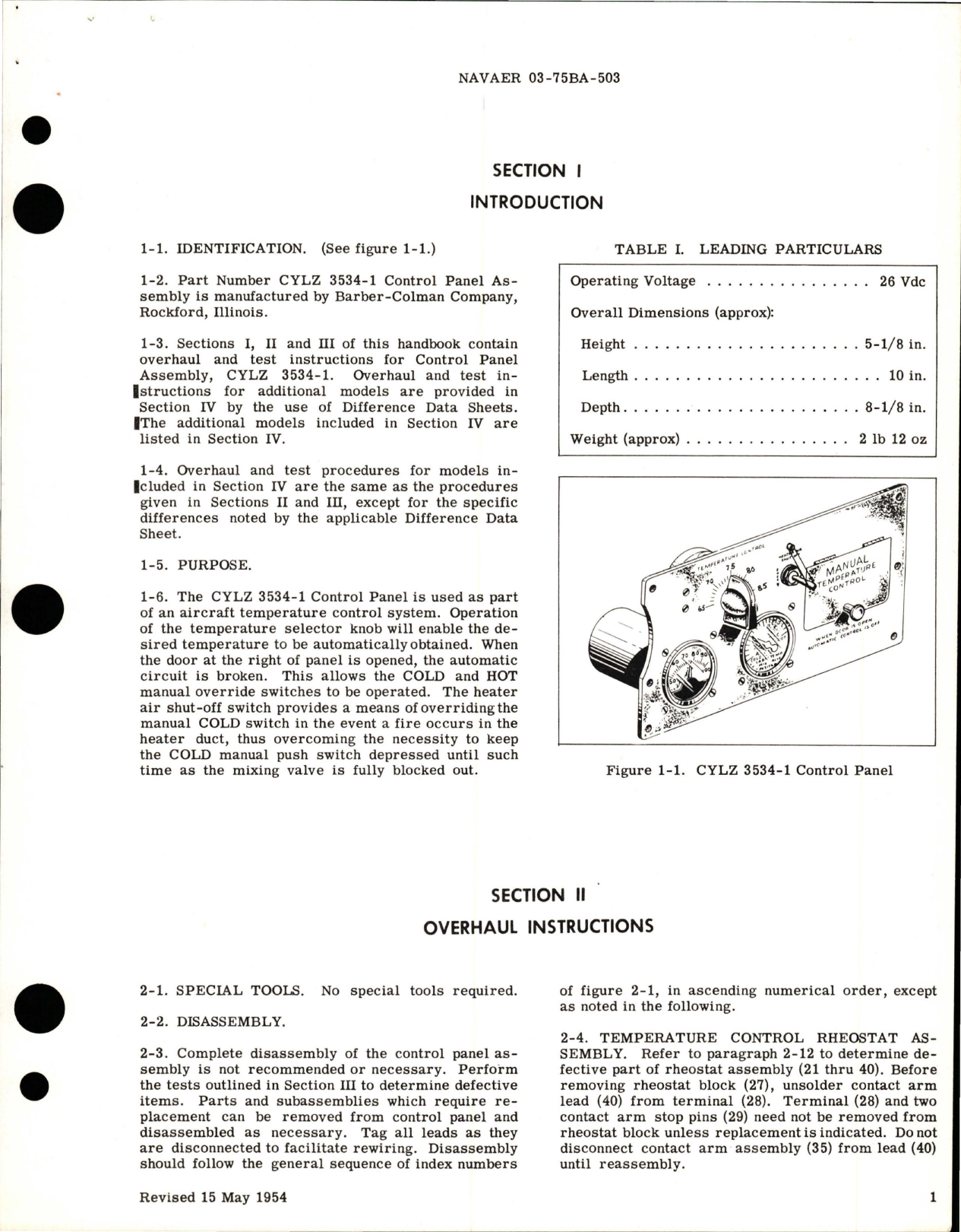 Sample page 5 from AirCorps Library document: Overhaul Instructions for Aircraft Temperature Control System Control Panel - Part CYLZ 3534-1 and CYLZ 3734-1