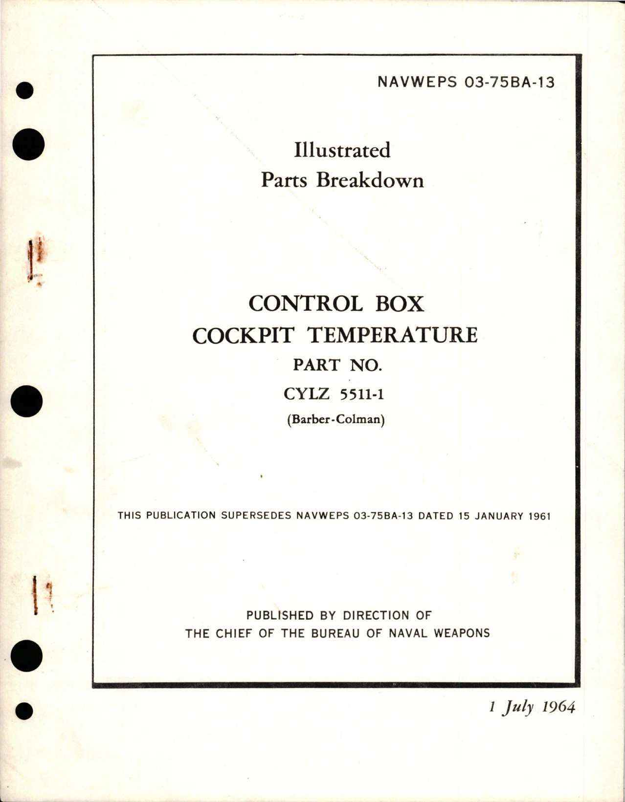 Sample page 1 from AirCorps Library document: Illustrated Parts Breakdown for Control Box Cockpit Temperature - Part CYLZ 5511-1