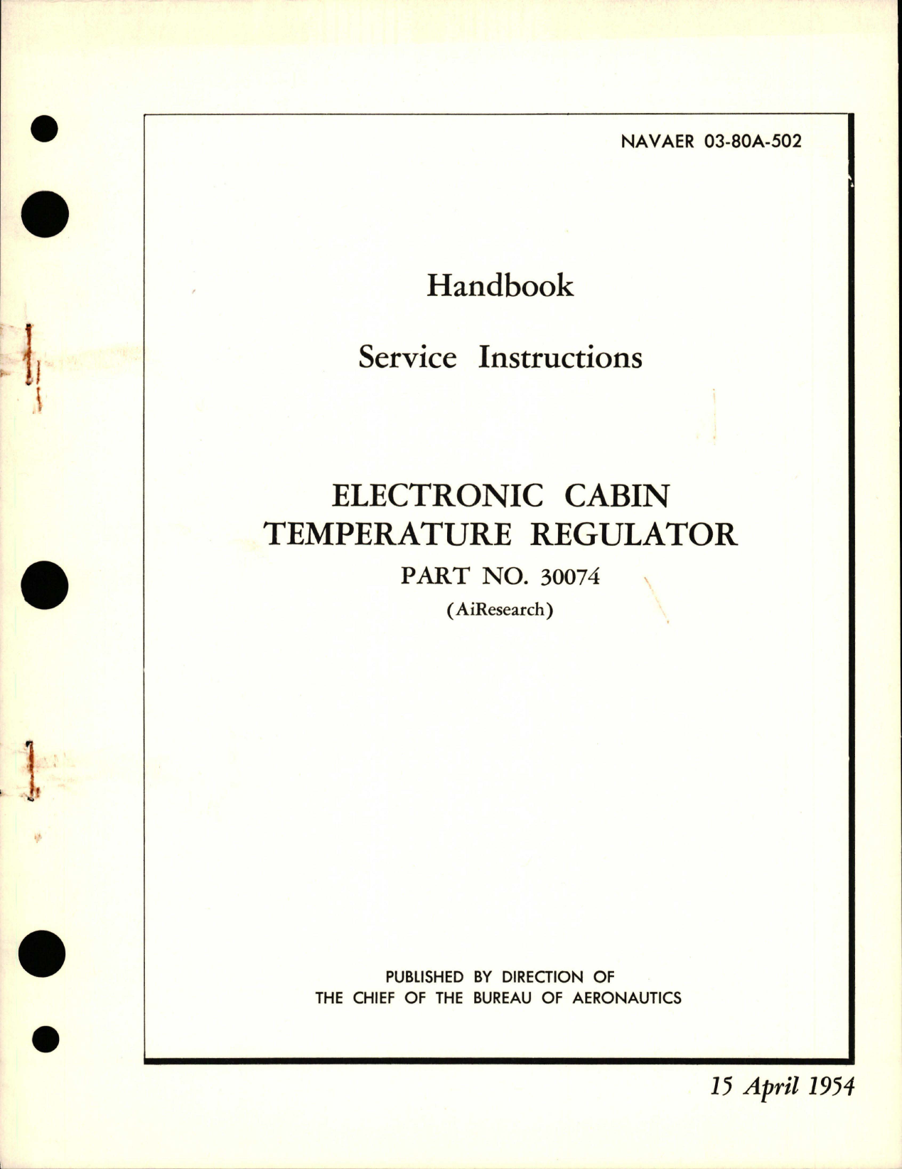 Sample page 1 from AirCorps Library document: Service Instructions for Electronic Cabin Temperature Regulator - Part 30074