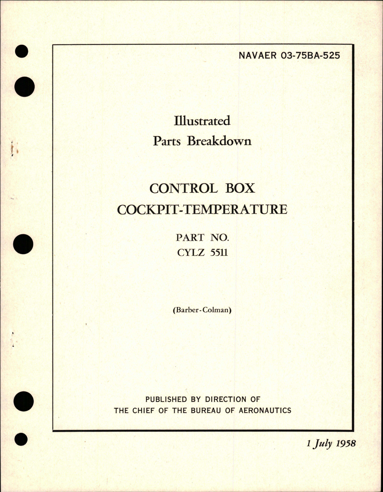 Sample page 1 from AirCorps Library document: Illustrated Parts Breakdown for Control Box Cockpit Temperature - Parts CYLZ 5511