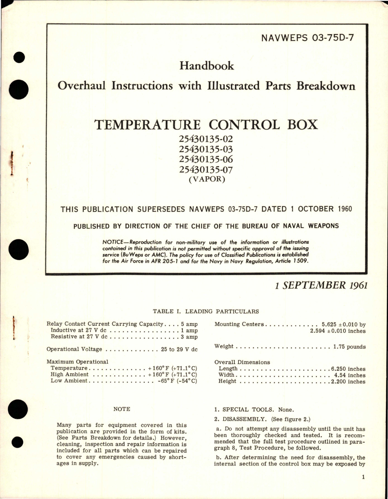 Sample page 1 from AirCorps Library document: Overhaul Instructions with Illustrated Parts Breakdown for Temperature Control Box