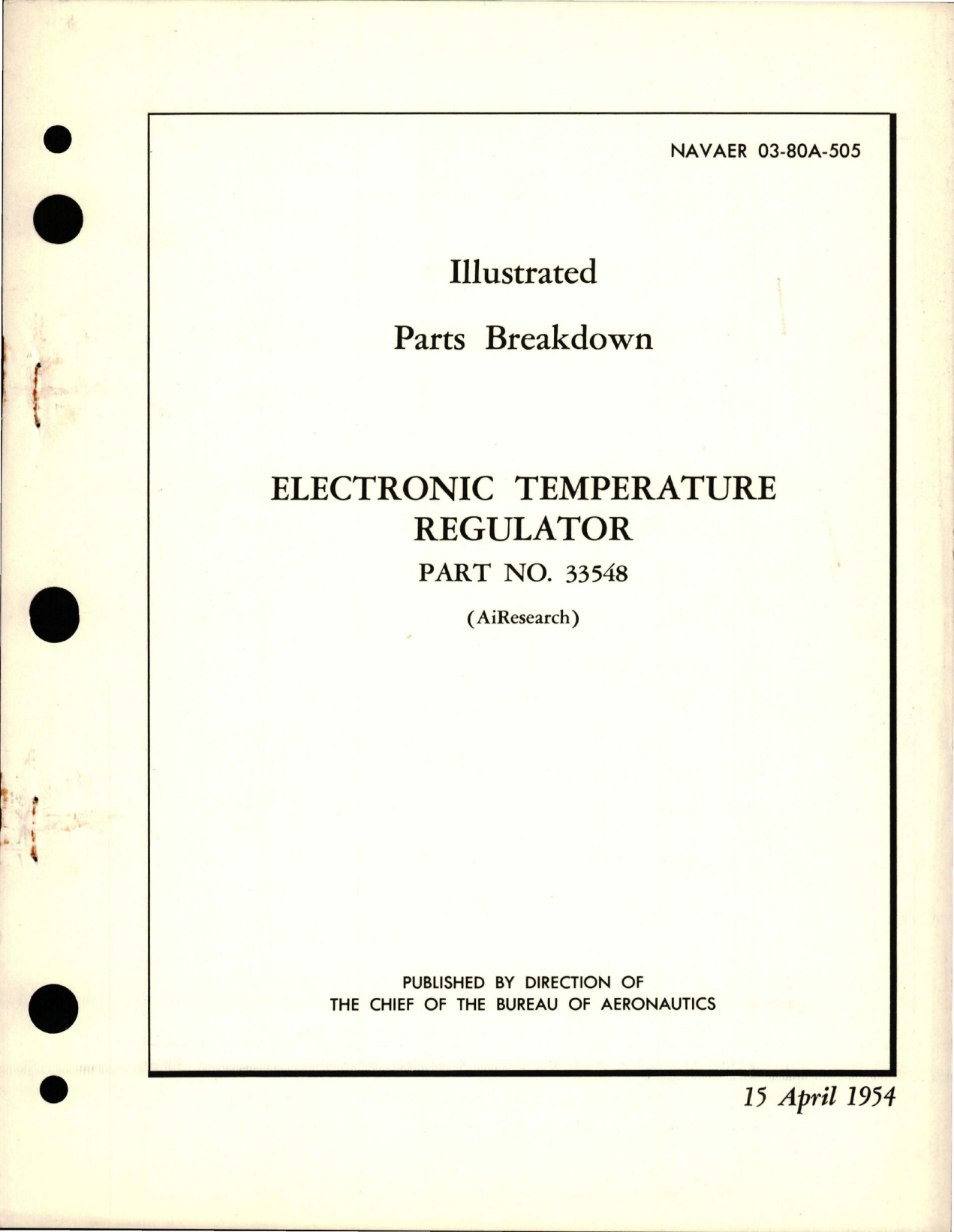 Sample page 1 from AirCorps Library document: Illustrated Parts Breakdown for Electronic Temperature Regulator - Part 33548 