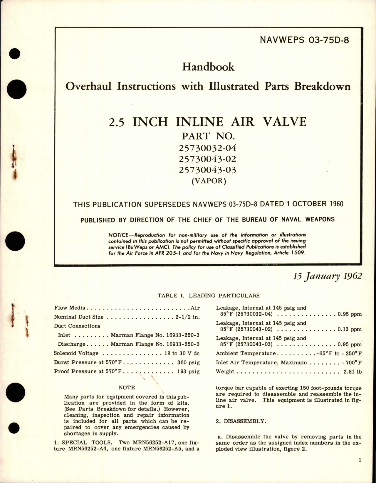Sample page 1 from AirCorps Library document: Overhaul Instructions with Illustrated Parts Breakdown for Inline Air Valve - 2.5 Inch