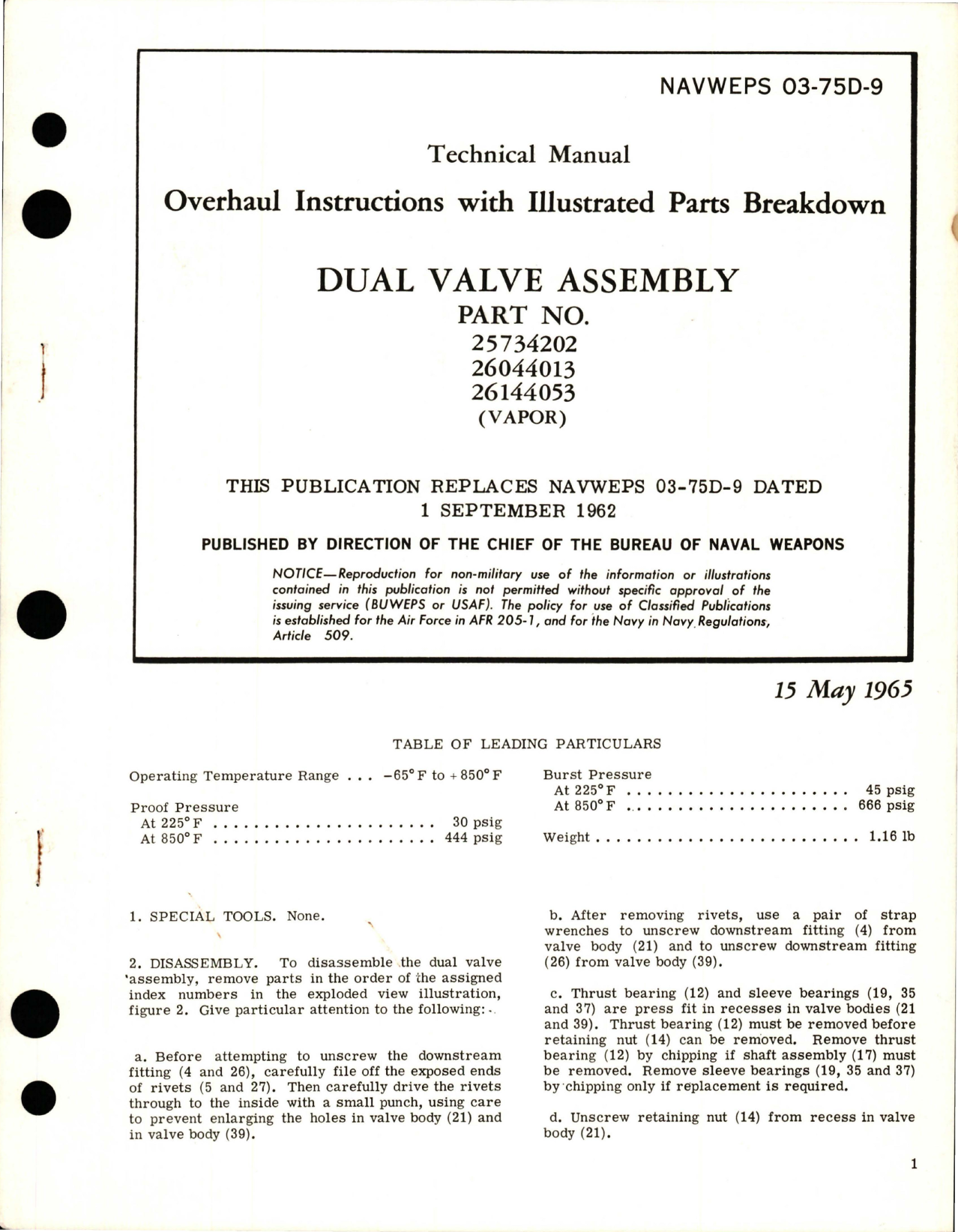 Sample page 1 from AirCorps Library document: Overhaul Instructions with Illustrated Parts Breakdown for Dual Valve Assembly