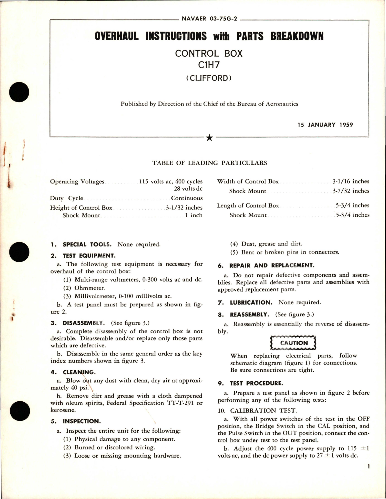 Sample page 1 from AirCorps Library document: Overhaul Instructions with Parts Breakdown for Control Box - C1H7