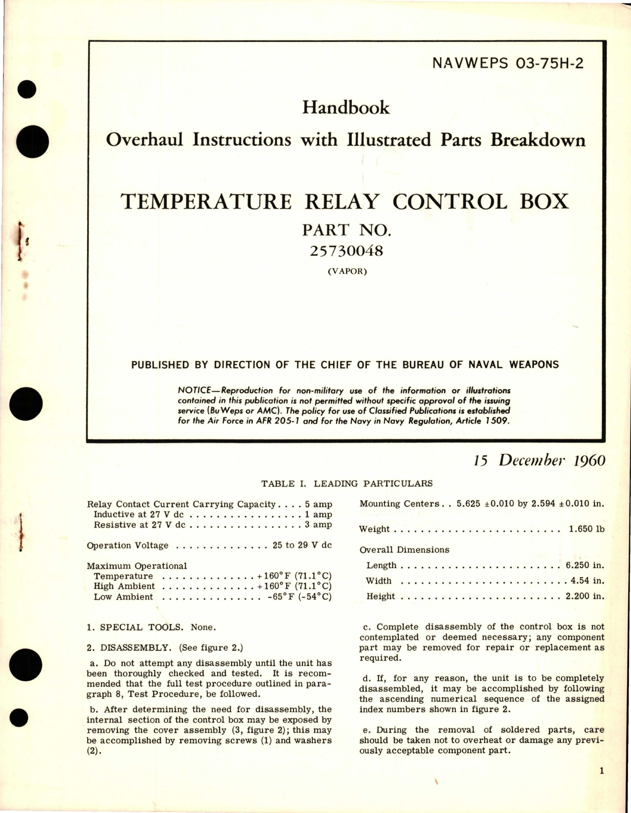 Sample page 1 from AirCorps Library document: Overhaul Instructions with Illustrated Parts Breakdown for Temperature Relay Control Box - Part 25730048 
