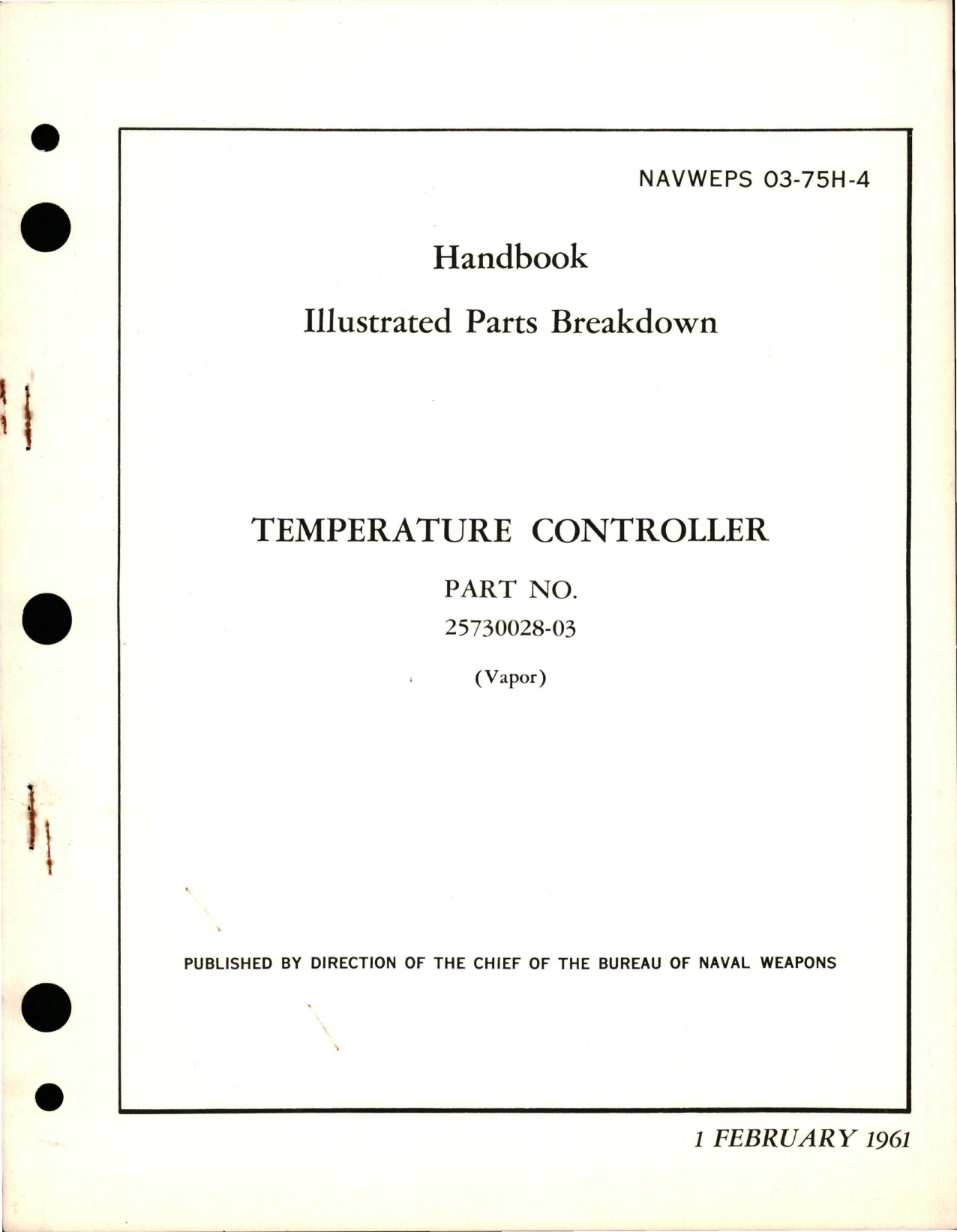 Sample page 1 from AirCorps Library document: Illustrated Parts Breakdown for Temperature Controller - Part 25730028-03