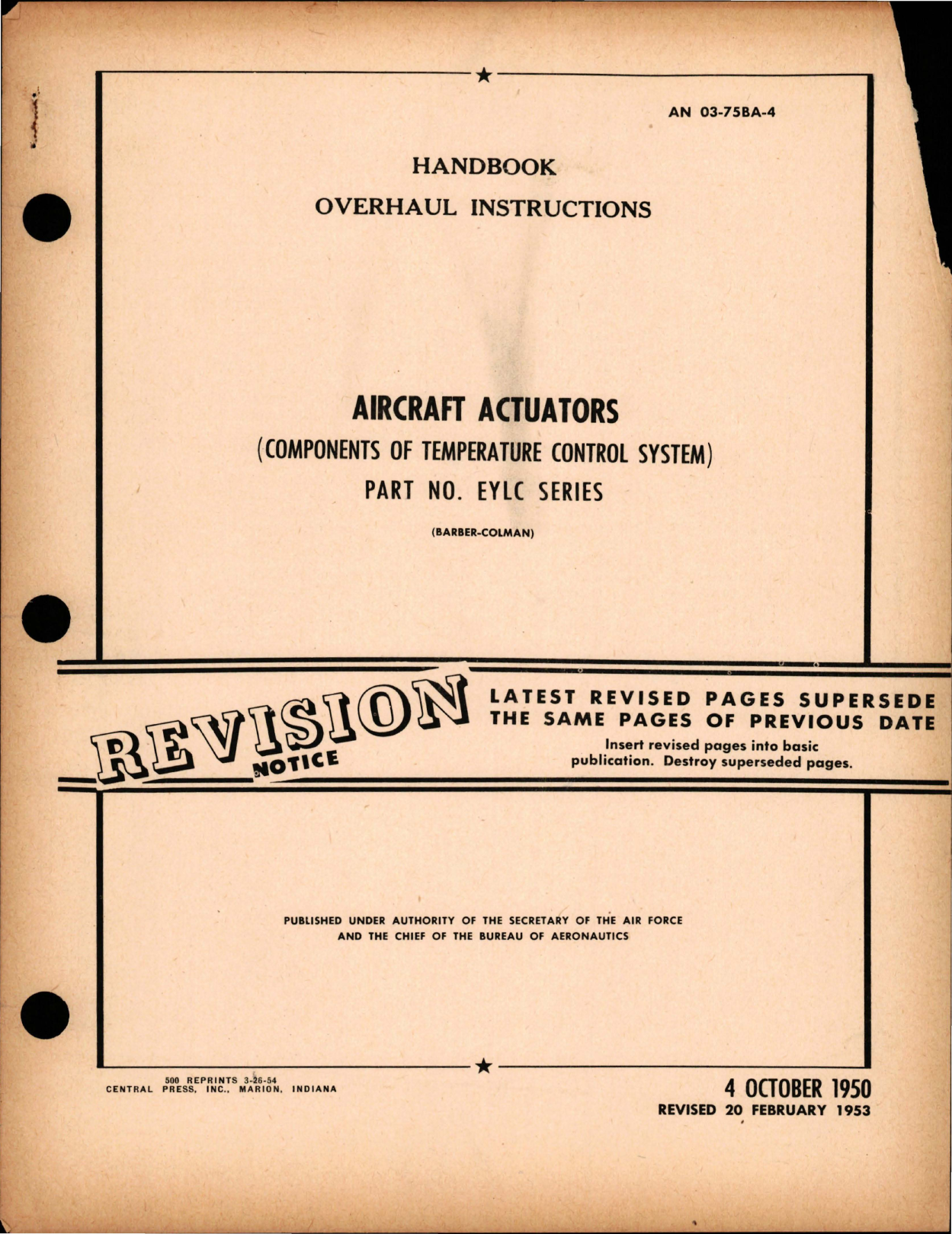 Sample page 1 from AirCorps Library document: Overhaul Instructions for Aircraft Actuators - Part EYLC Series