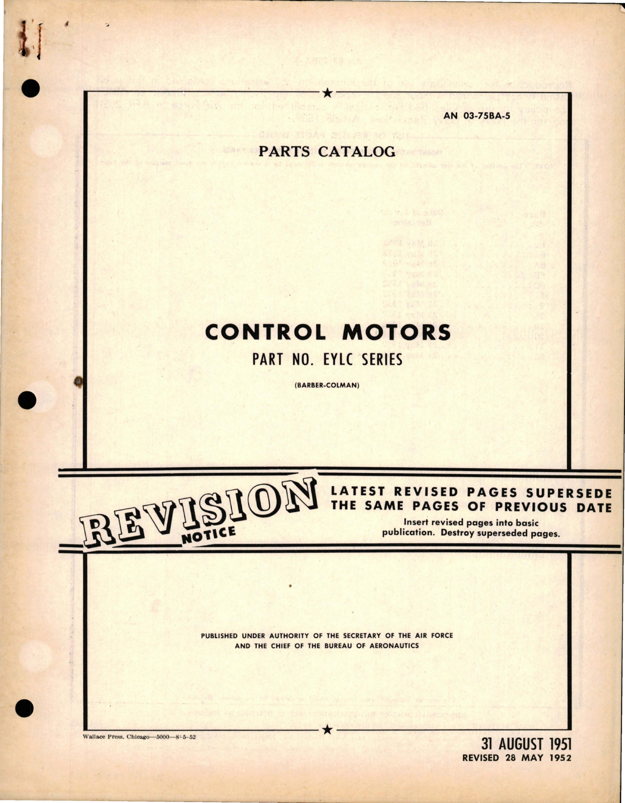Sample page 1 from AirCorps Library document: Parts Catalog for Control Motors - Part EYLC Series 