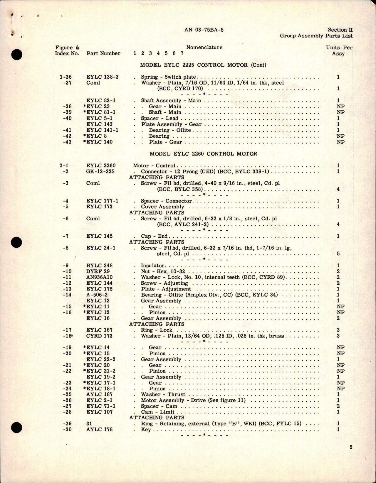 Sample page 5 from AirCorps Library document: Parts Catalog for Control Motors - Part EYLC Series 
