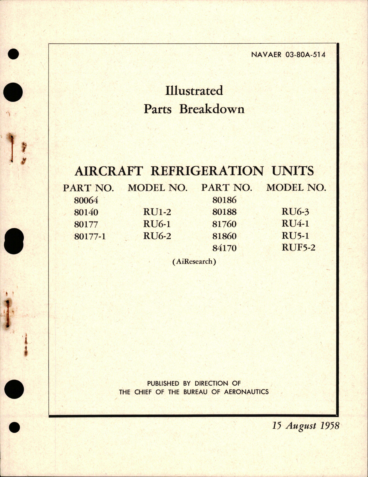 Sample page 1 from AirCorps Library document: Illustrated Parts Breakdown for Aircraft Refrigeration Units 