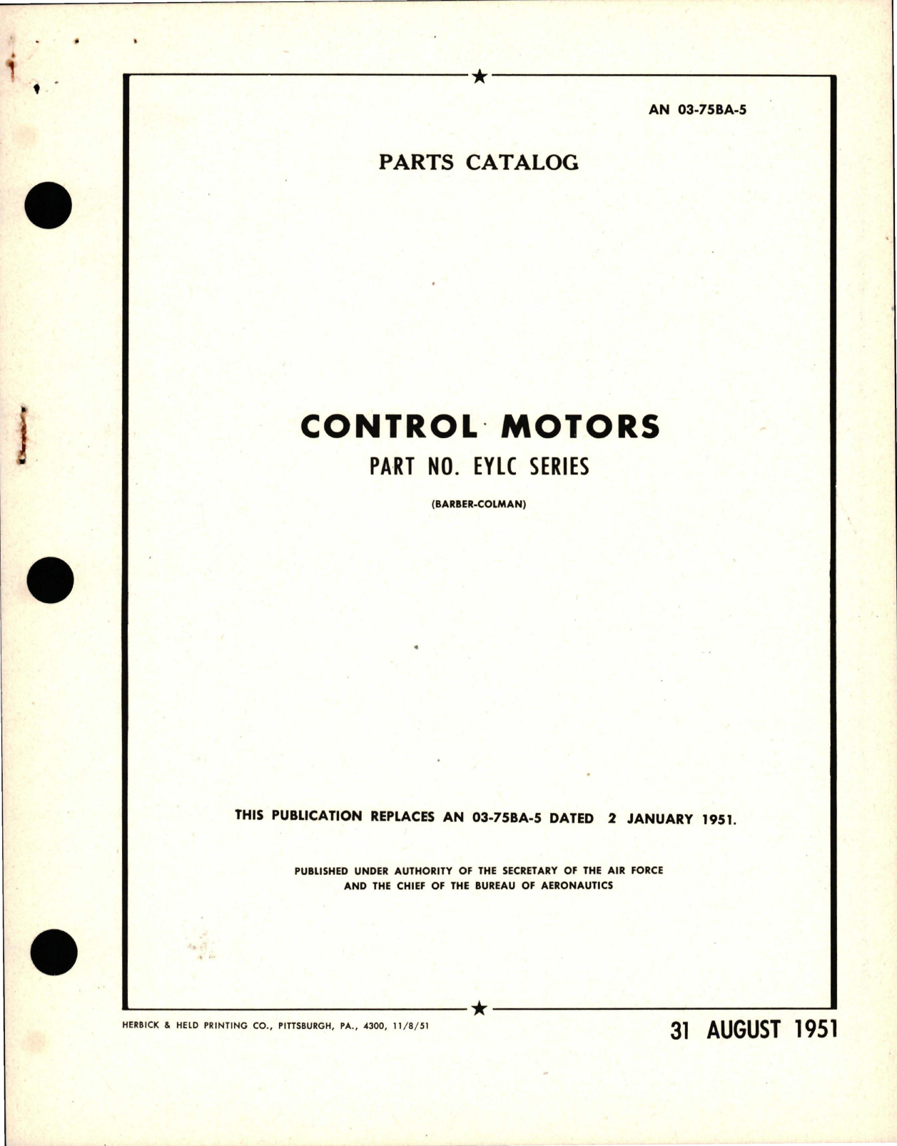 Sample page 1 from AirCorps Library document: Parts Catalog for Control Motors - Part EYLC Series 