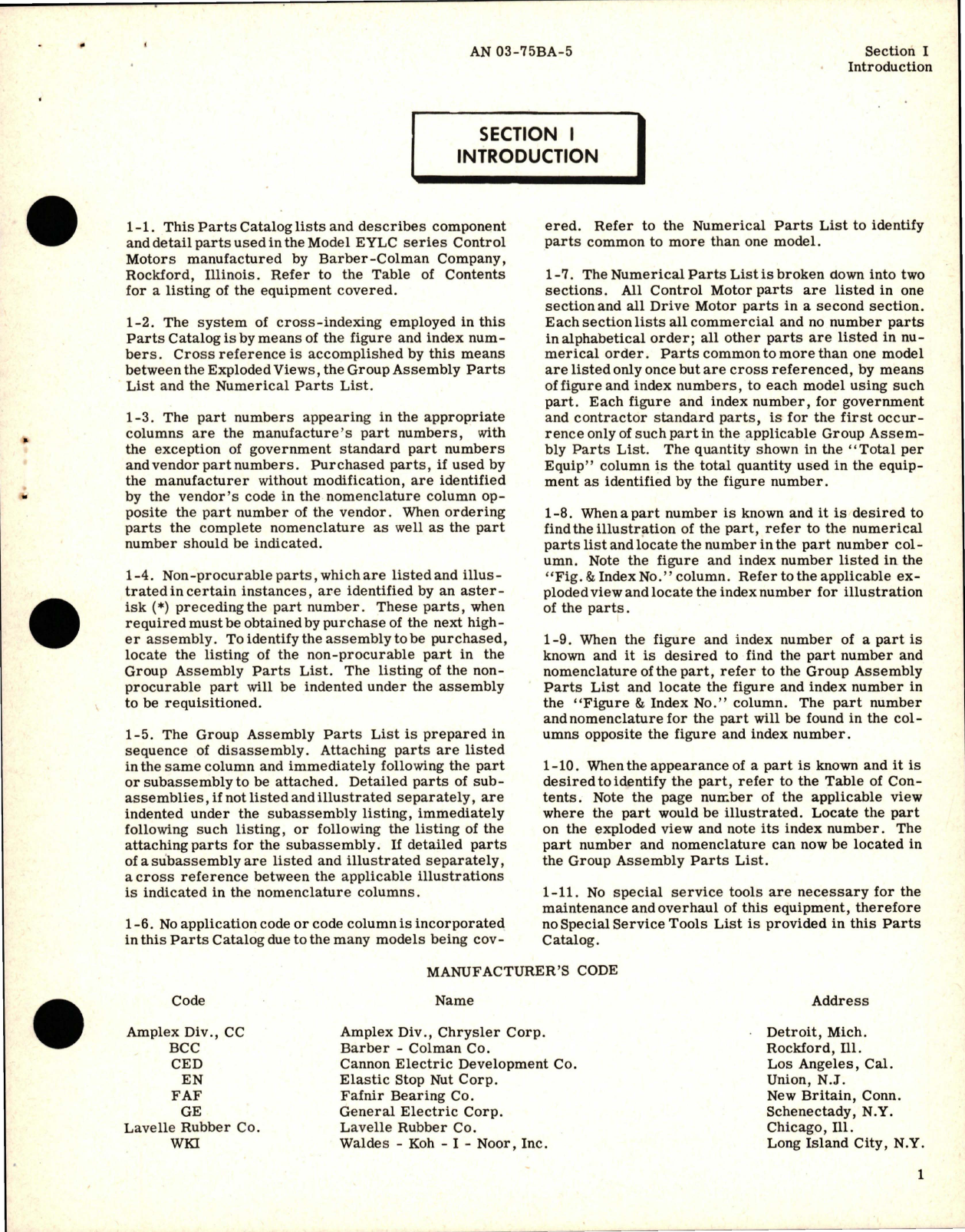 Sample page 5 from AirCorps Library document: Parts Catalog for Control Motors - Part EYLC Series 