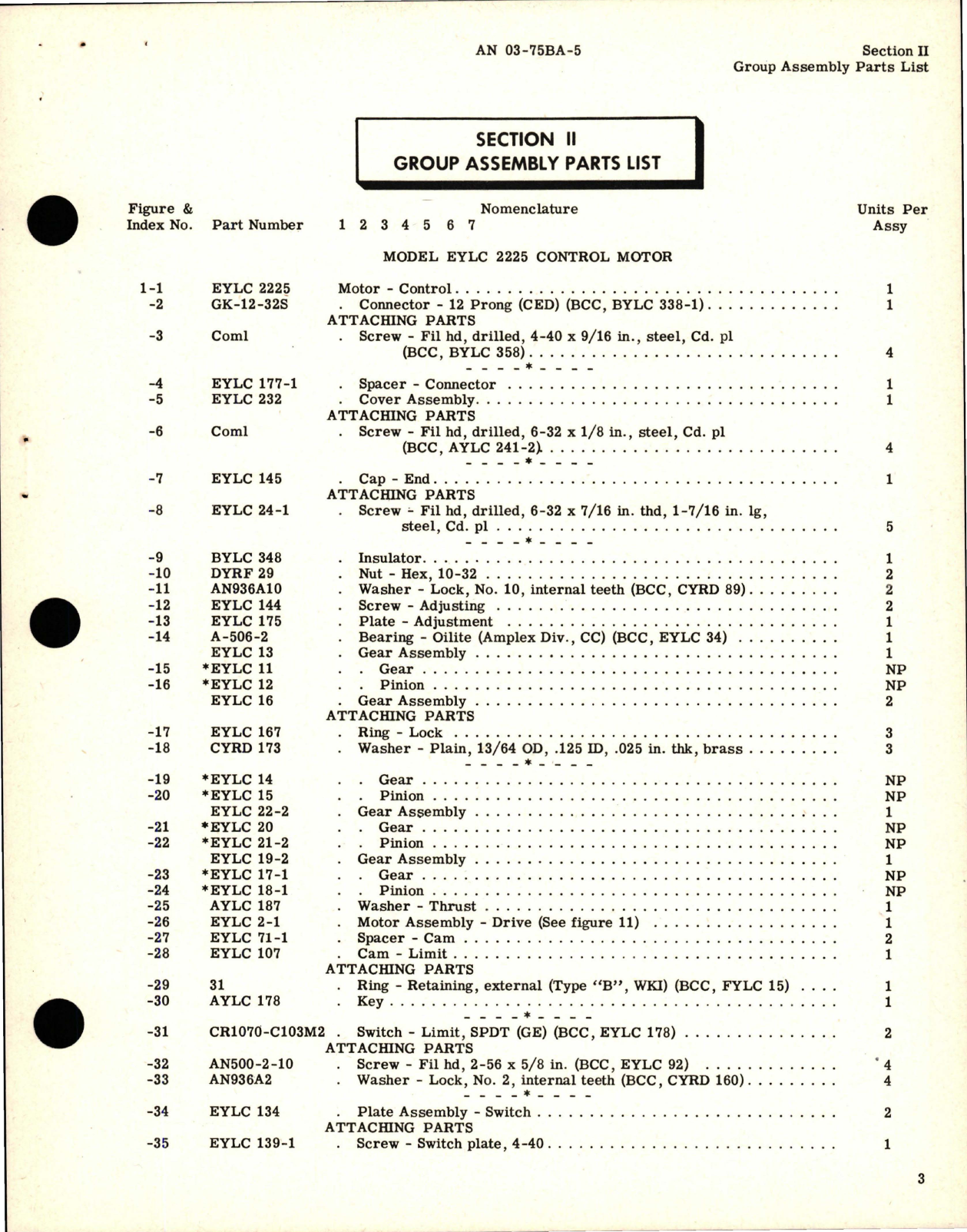 Sample page 7 from AirCorps Library document: Parts Catalog for Control Motors - Part EYLC Series 