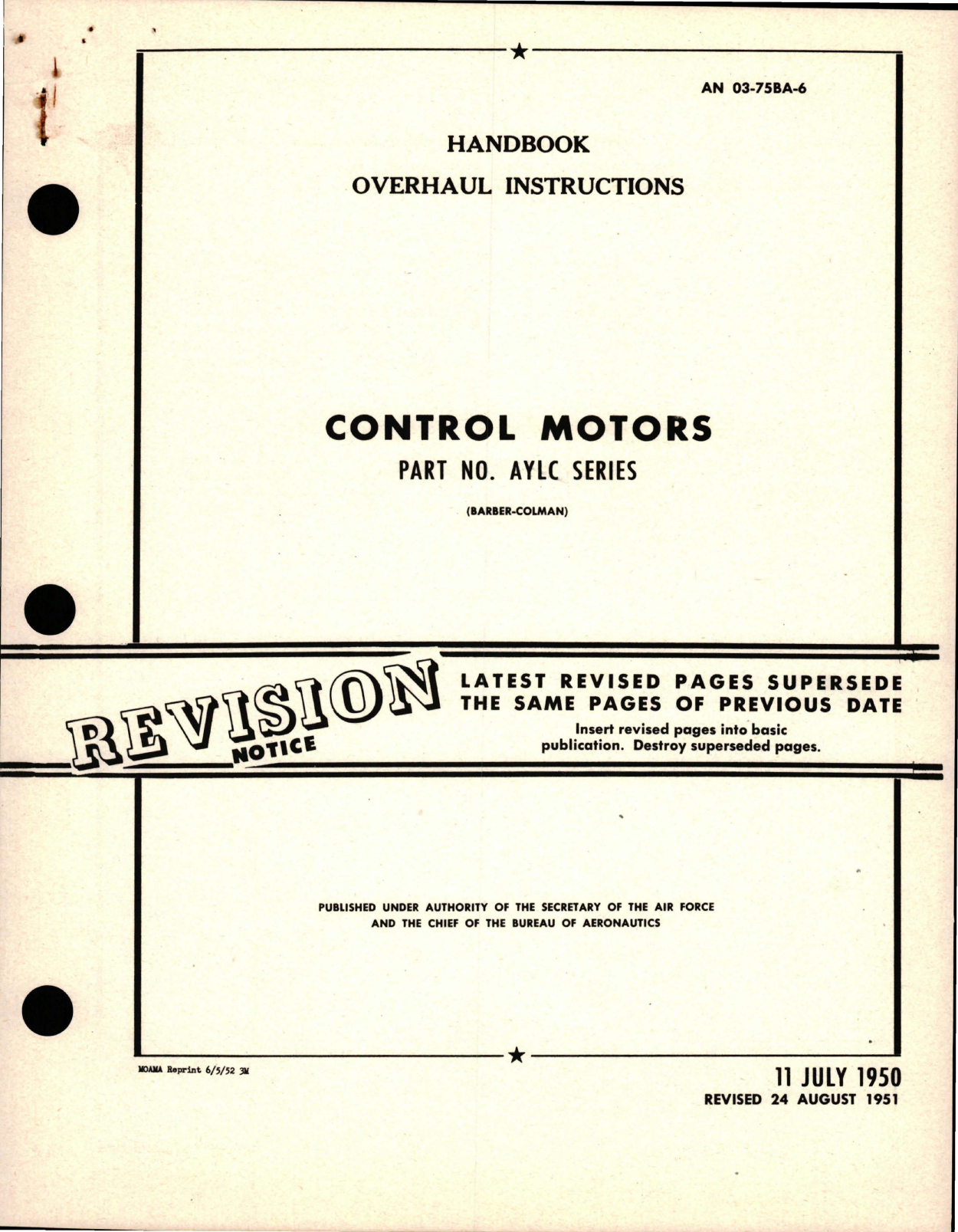 Sample page 1 from AirCorps Library document: Overhaul Instructions for Control Motors, Part AYLC Series 