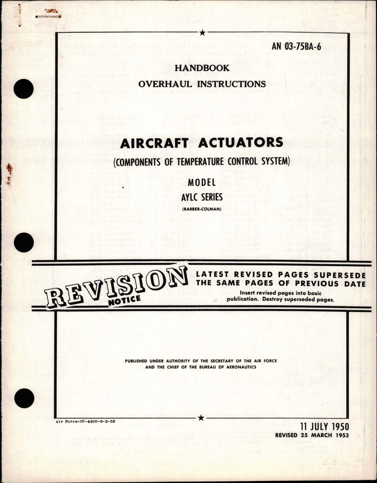 Sample page 1 from AirCorps Library document: Overhaul Instructions for Aircraft Actuators - Model AYLC Series 