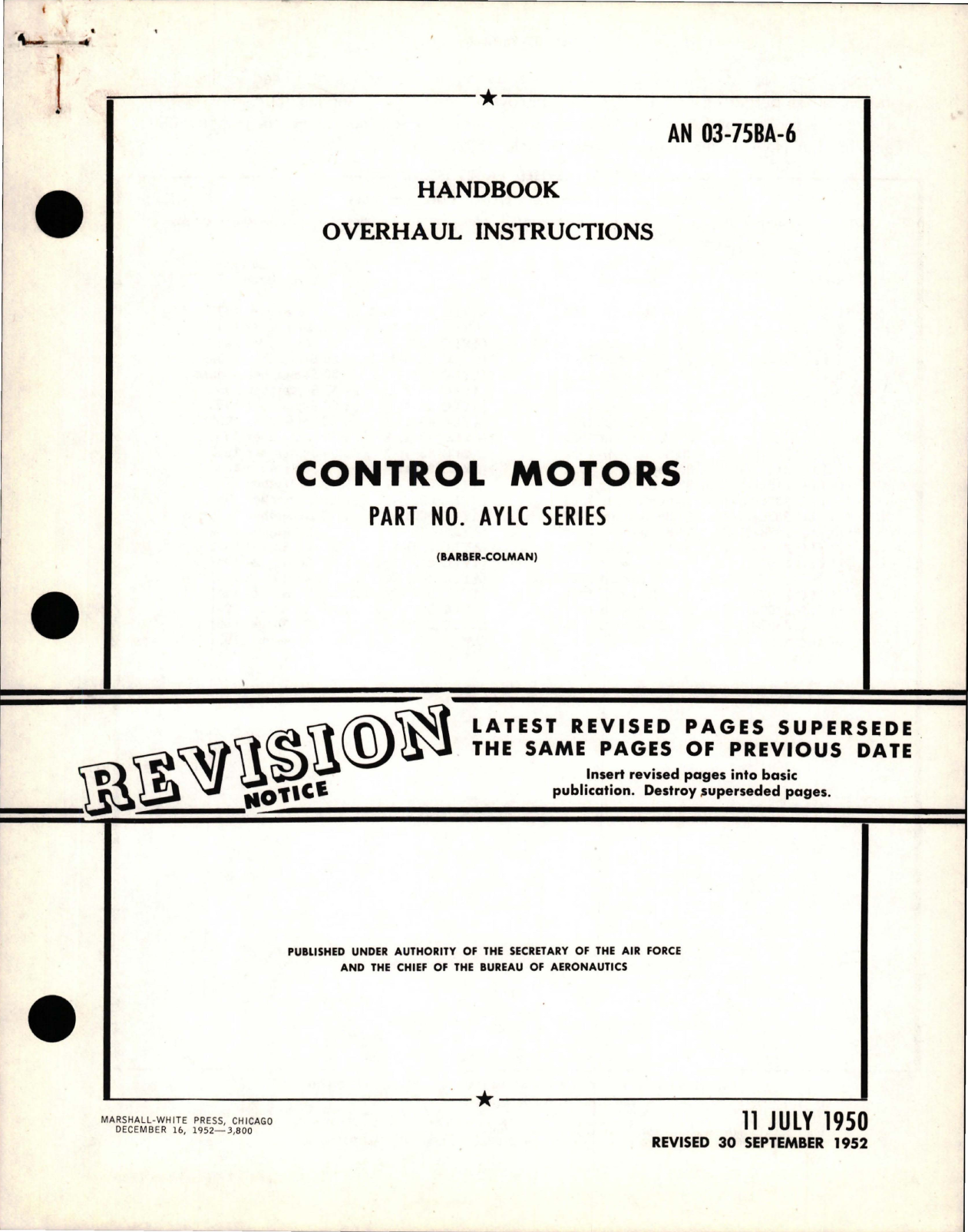 Sample page 1 from AirCorps Library document: Overhaul Instructions for Control Motors - Part AYLC Series 