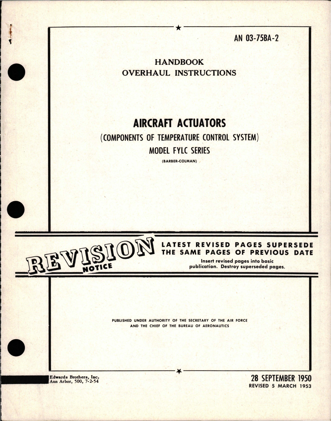 Sample page 1 from AirCorps Library document: Overhaul Instructions for Aircraft Actuators - Model FYLC Series 