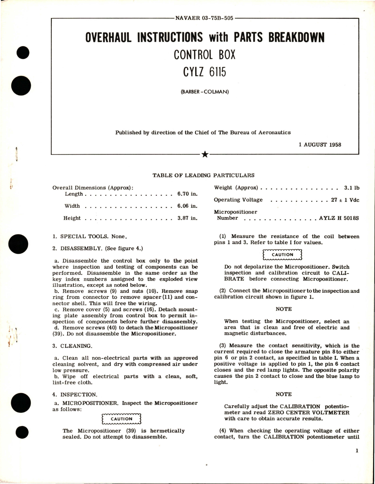 Sample page 1 from AirCorps Library document: Overhaul Instructions with Parts Breakdown for Control Box - CYLZ 6115
