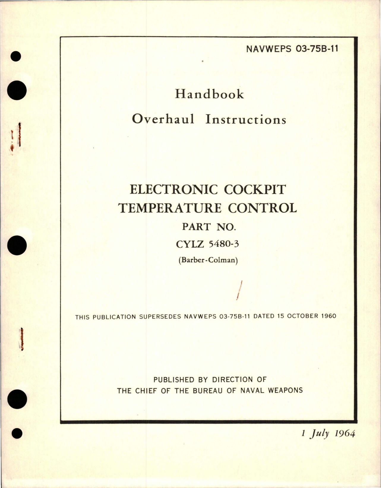 Sample page 1 from AirCorps Library document: Overhaul Instructions for Electronic Cockpit Temperature Control - Part CYLZ 5480-3