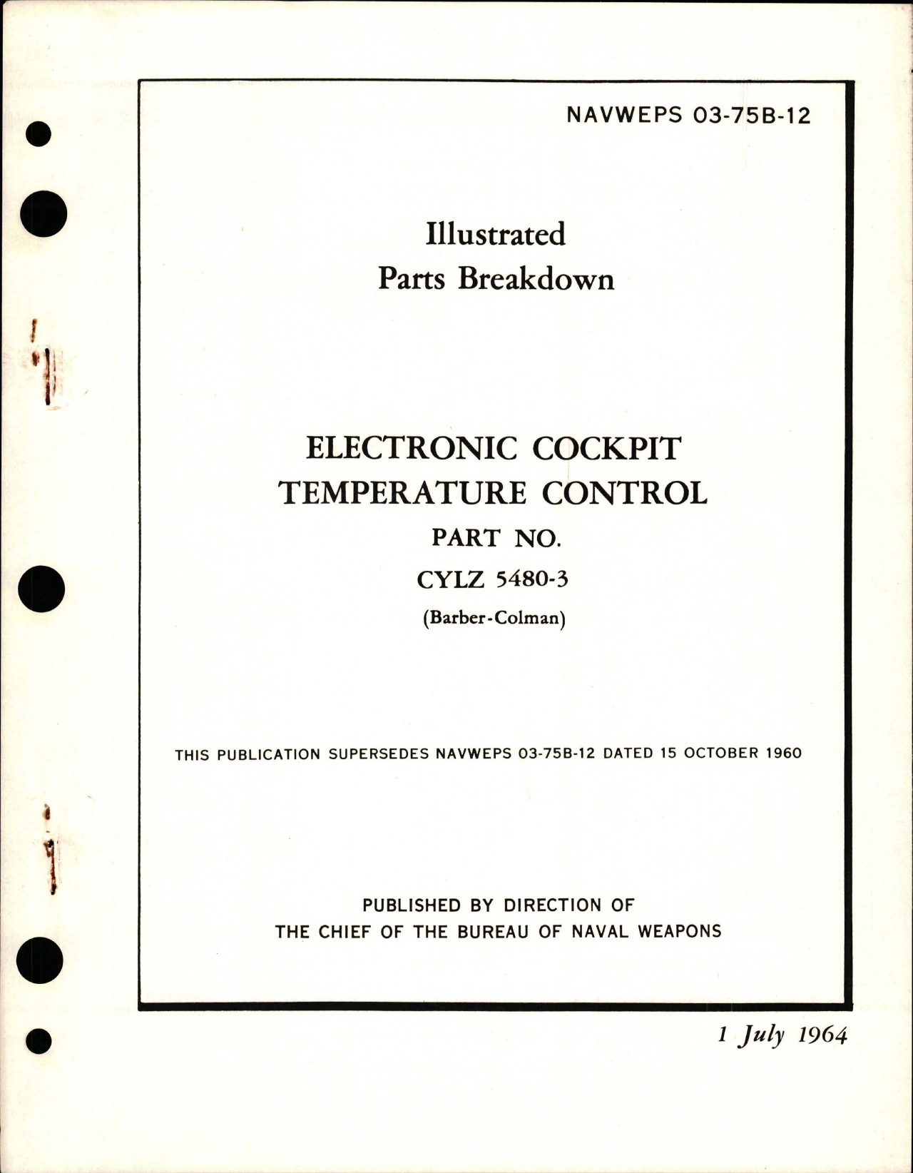 Sample page 1 from AirCorps Library document: Illustrated Parts Breakdown for Electronic Cockpit Temperature Control - Part CYLZ 5480-3