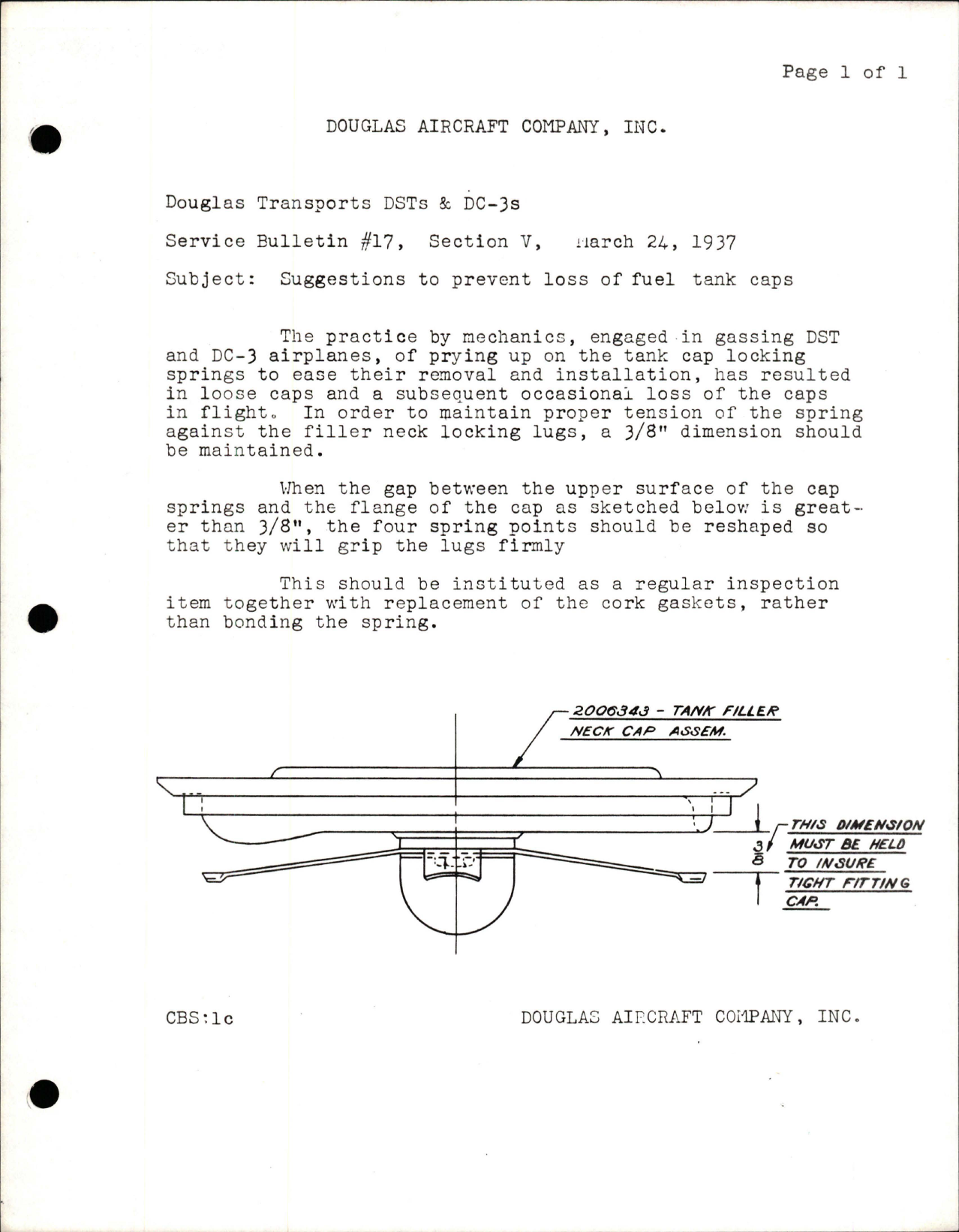 Sample page 1 from AirCorps Library document: Suggestions to Prevent Loss of Fuel Tank Caps