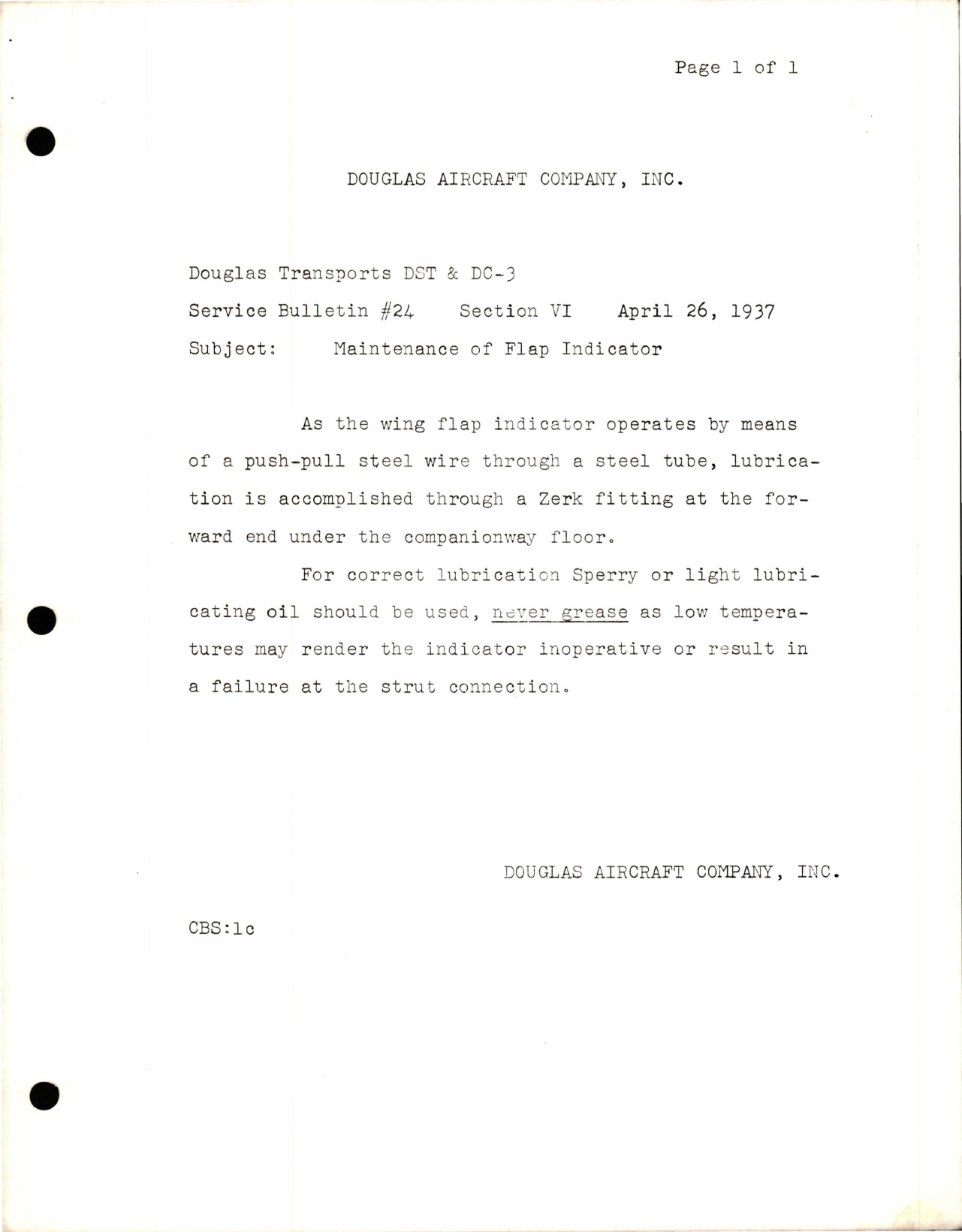 Sample page 1 from AirCorps Library document: Maintenance of Flap Indicator