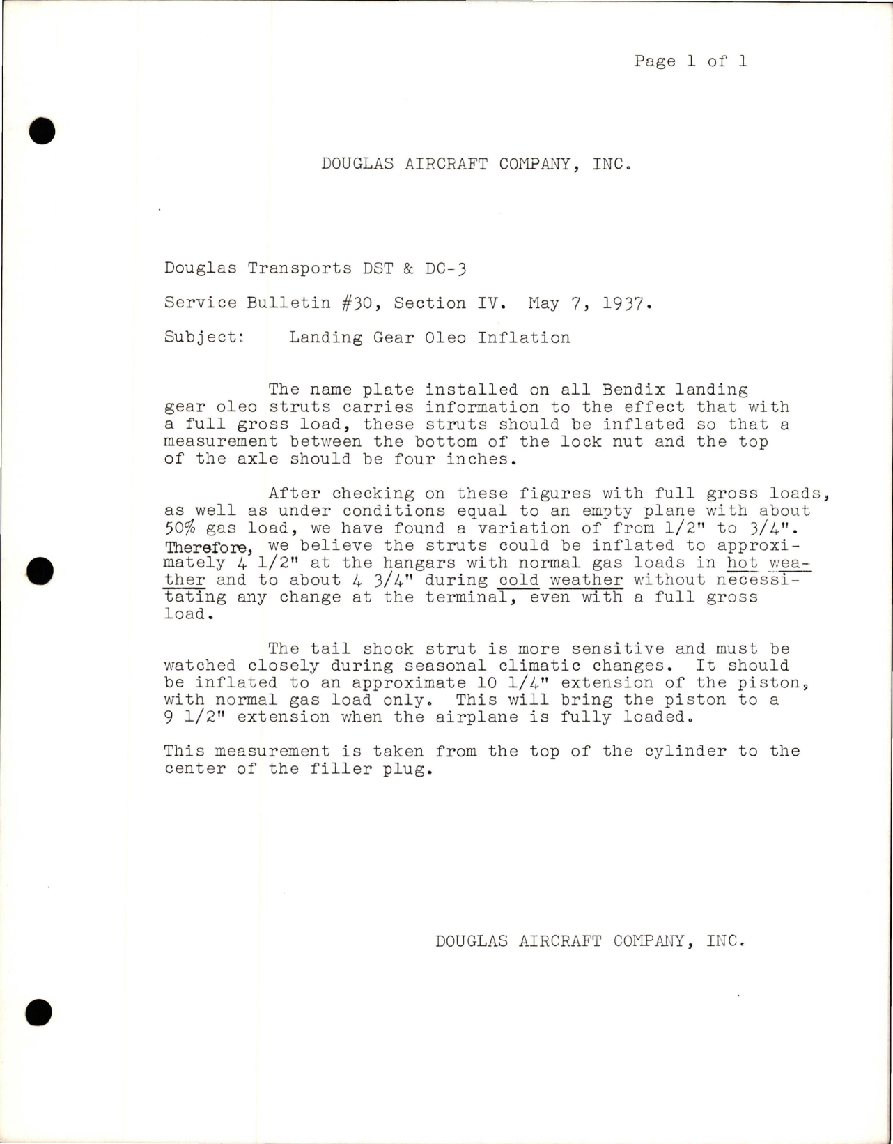 Sample page 1 from AirCorps Library document: Landing Gear Oleo Inflation