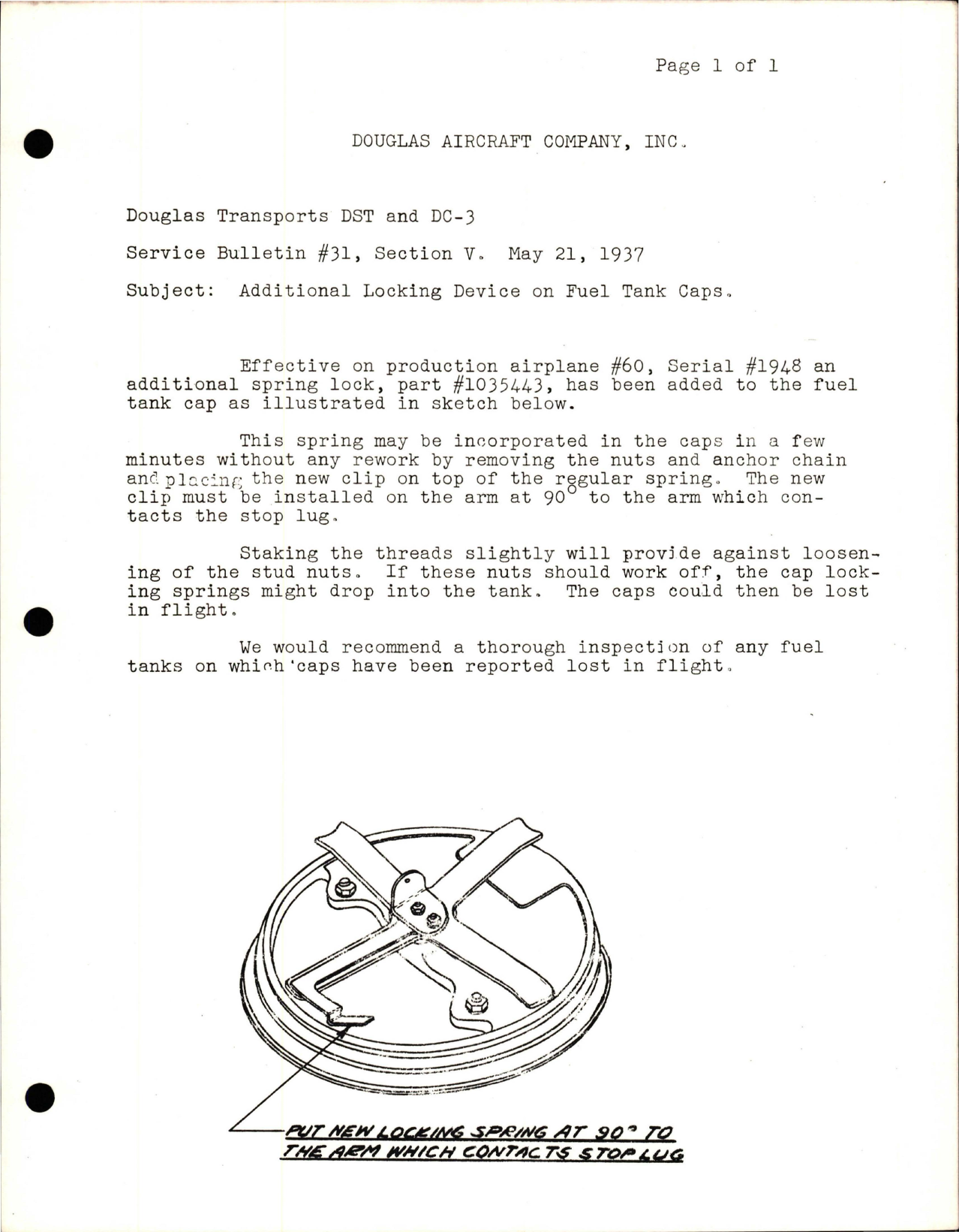 Sample page 1 from AirCorps Library document: Additional Locking Device on Fuel Tank Caps