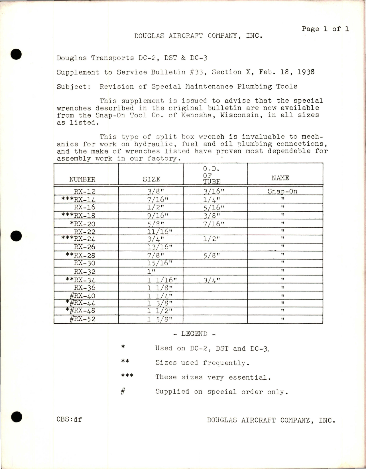 Sample page 1 from AirCorps Library document: Revision of Special Maintenance Plumbing Tools