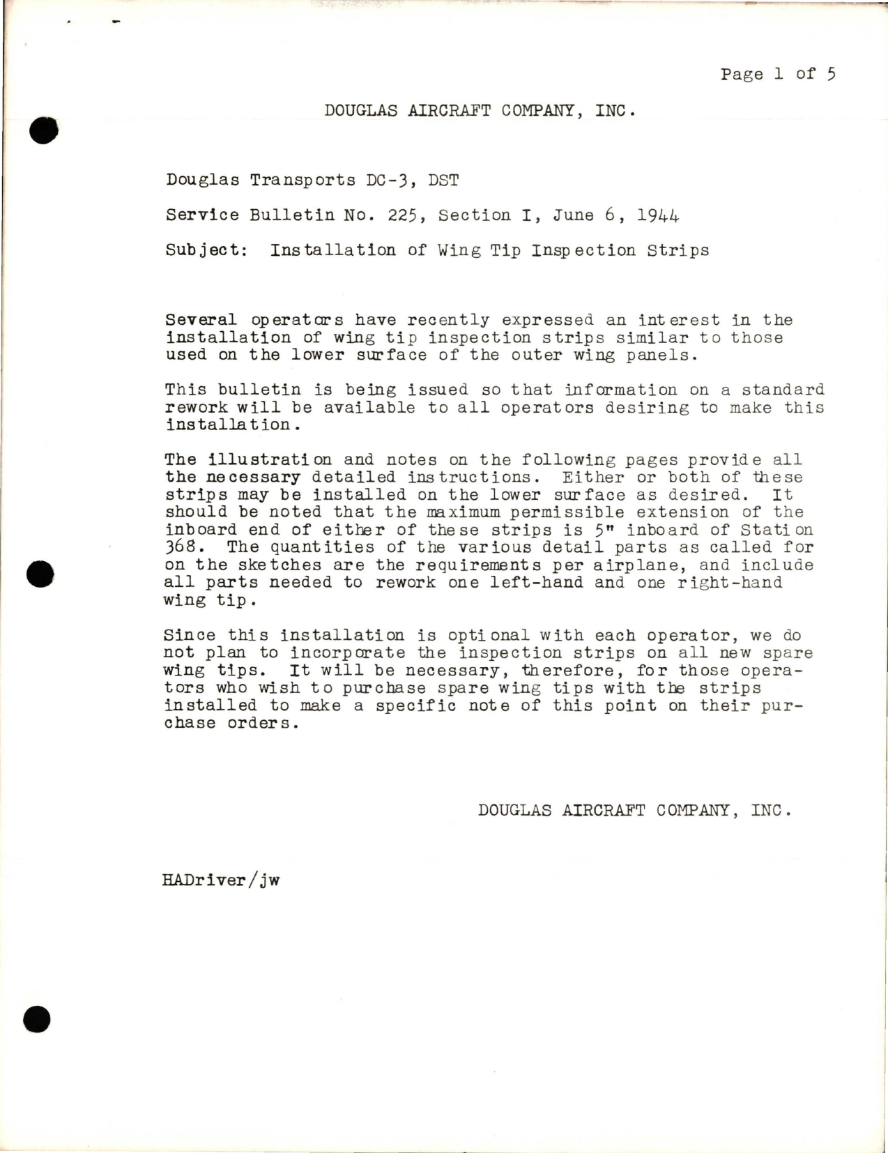 Sample page 1 from AirCorps Library document: Installation of Wing Tip Inspection Strips 