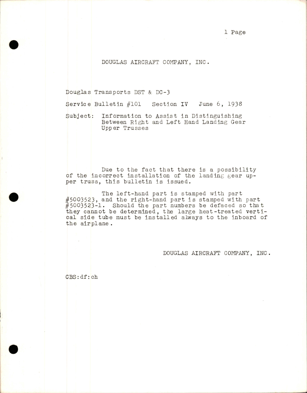 Sample page 1 from AirCorps Library document: Info to Assist in Distinguishing Between Right and Left Hand Landing Gear Upper Trusses