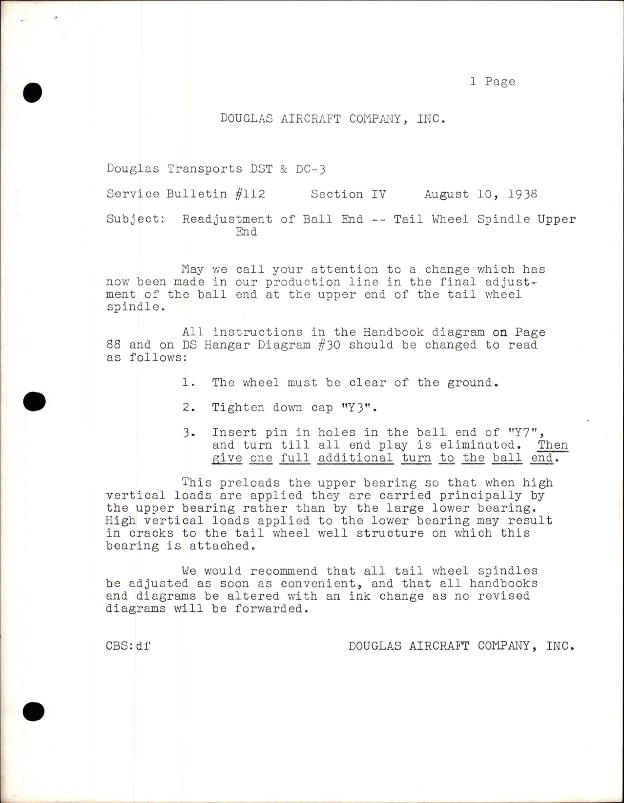 Sample page 1 from AirCorps Library document: Readjustment of Ball End - Tail Wheel Spindle Upper End