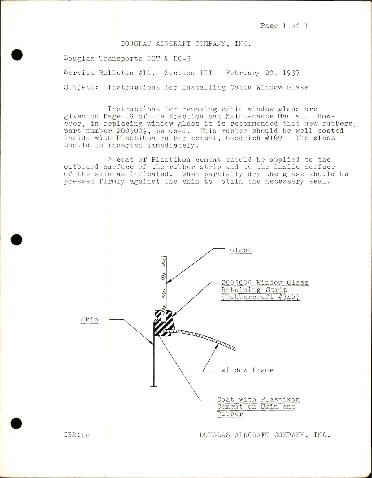 Sample page 1 from AirCorps Library document: Instructions for Installing Cabin Window Glass