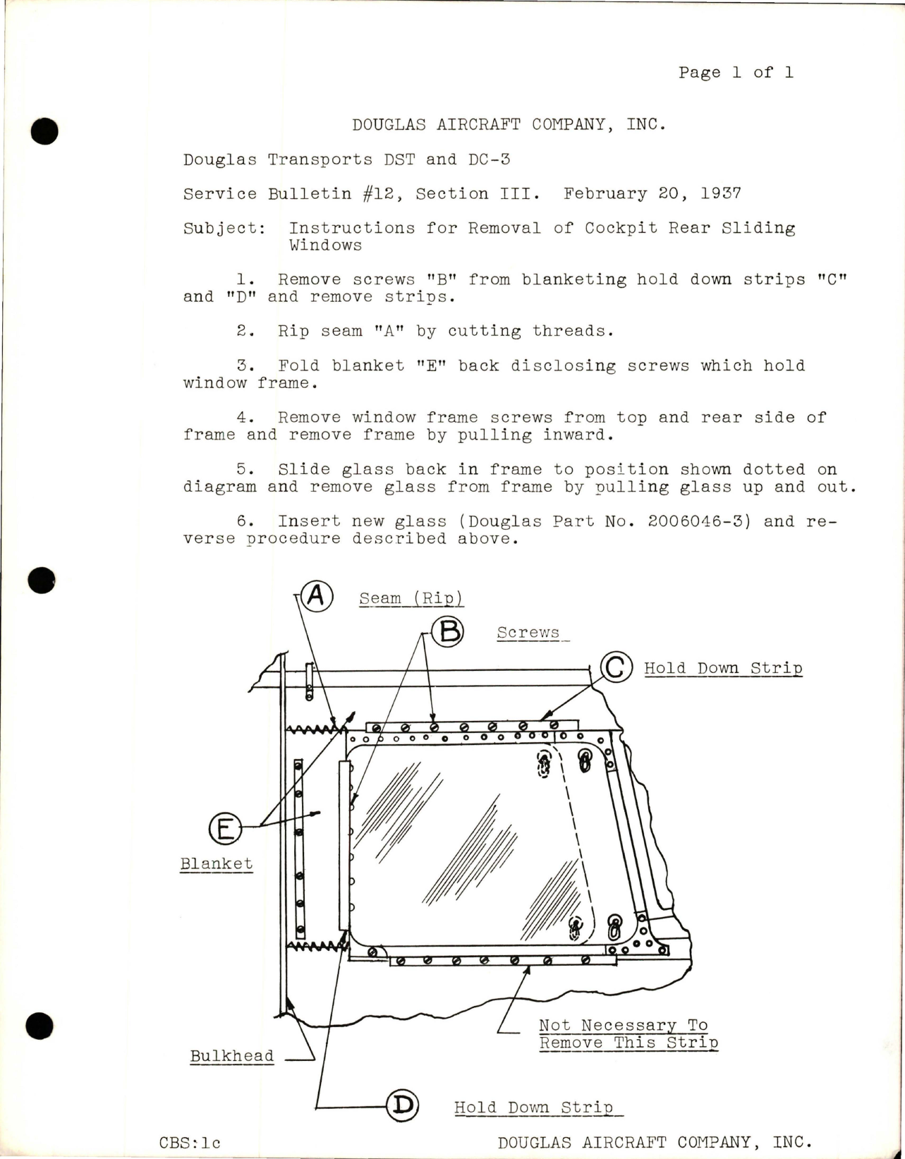 Sample page 1 from AirCorps Library document: Instructions for Removal of Cockpit Rear Sliding Windows
