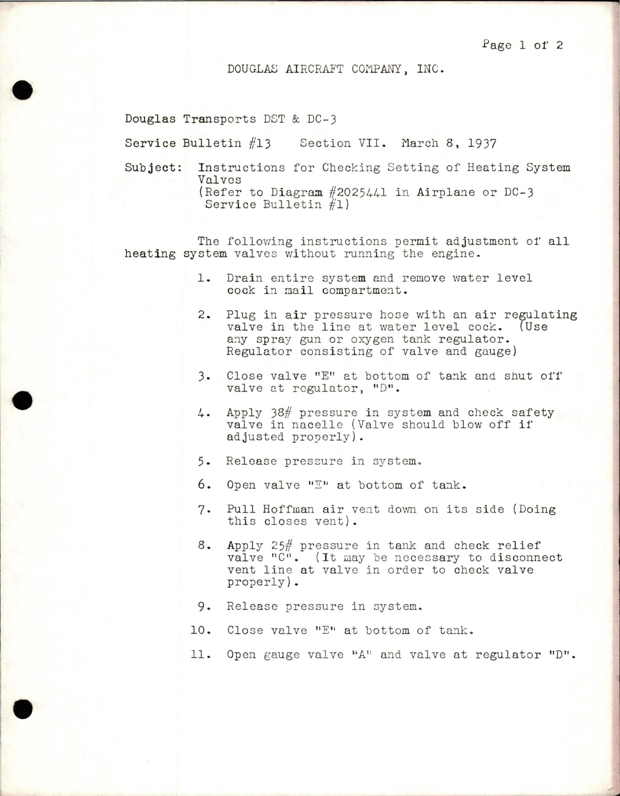 Sample page 1 from AirCorps Library document: Instructions for Checking Setting of Heating System Valves