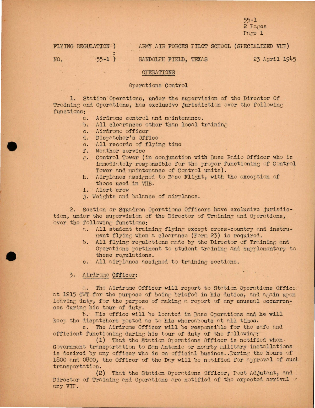 Sample page 1 from AirCorps Library document: Operations - Operations Control