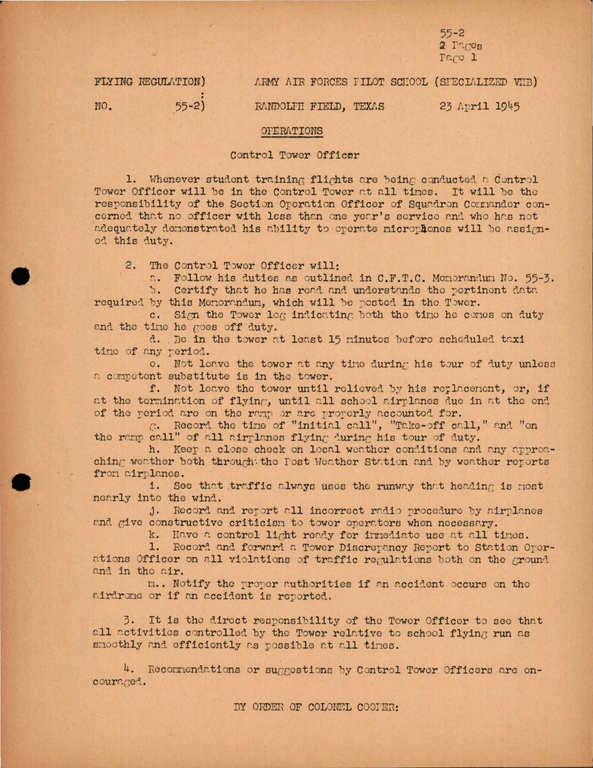 Sample page 1 from AirCorps Library document: Operations - Control Tower Officer